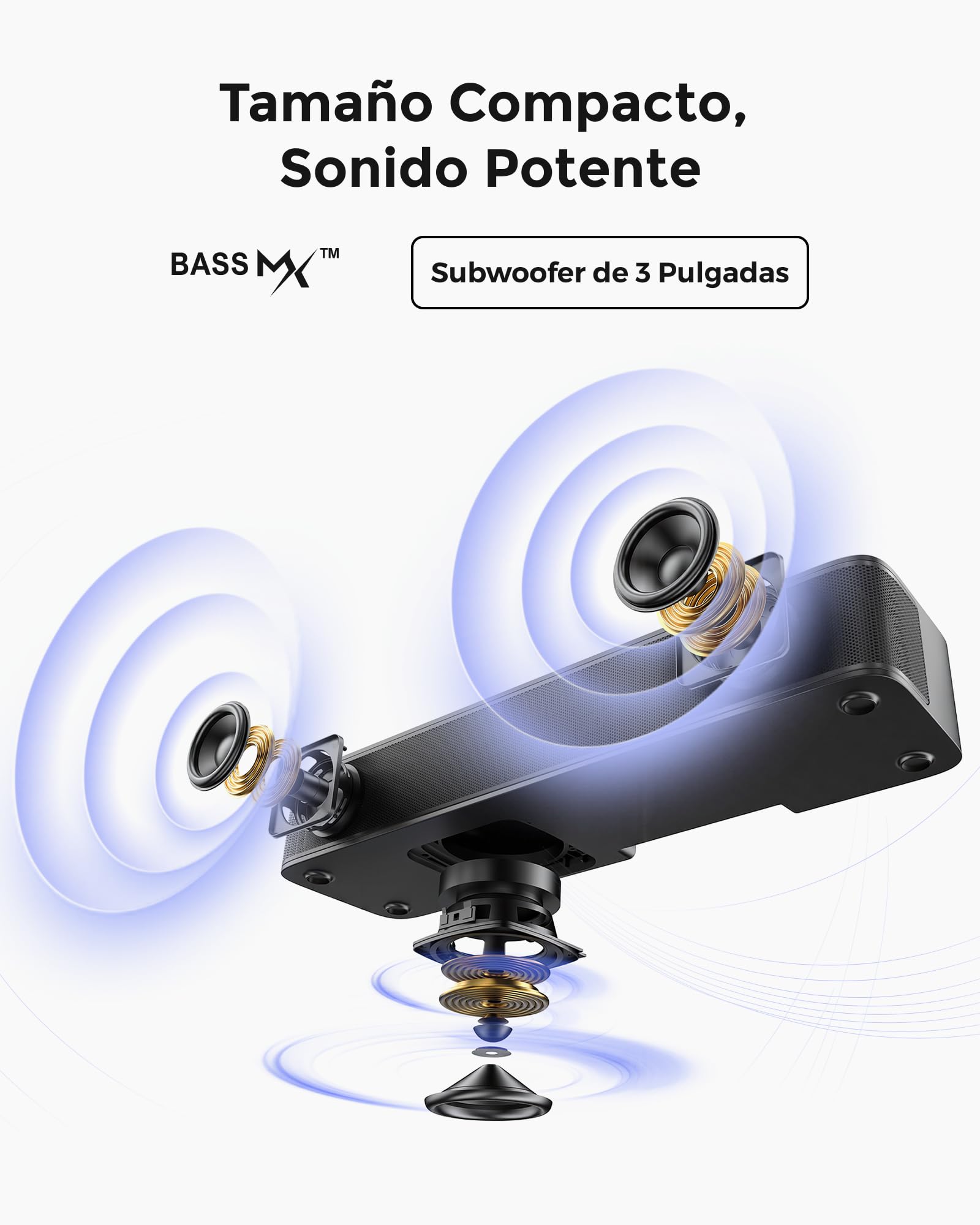 ULTIMEA Barra de Sonido 2.1ch para TV, subwoofer Integrado,132W, Control por App, Barras de Sonido Bluetooth 5.4 VoiceMX,Graves Ajustables,soundbar Todo en uno PC, óptico/AUX, Poseidon M20 Pro