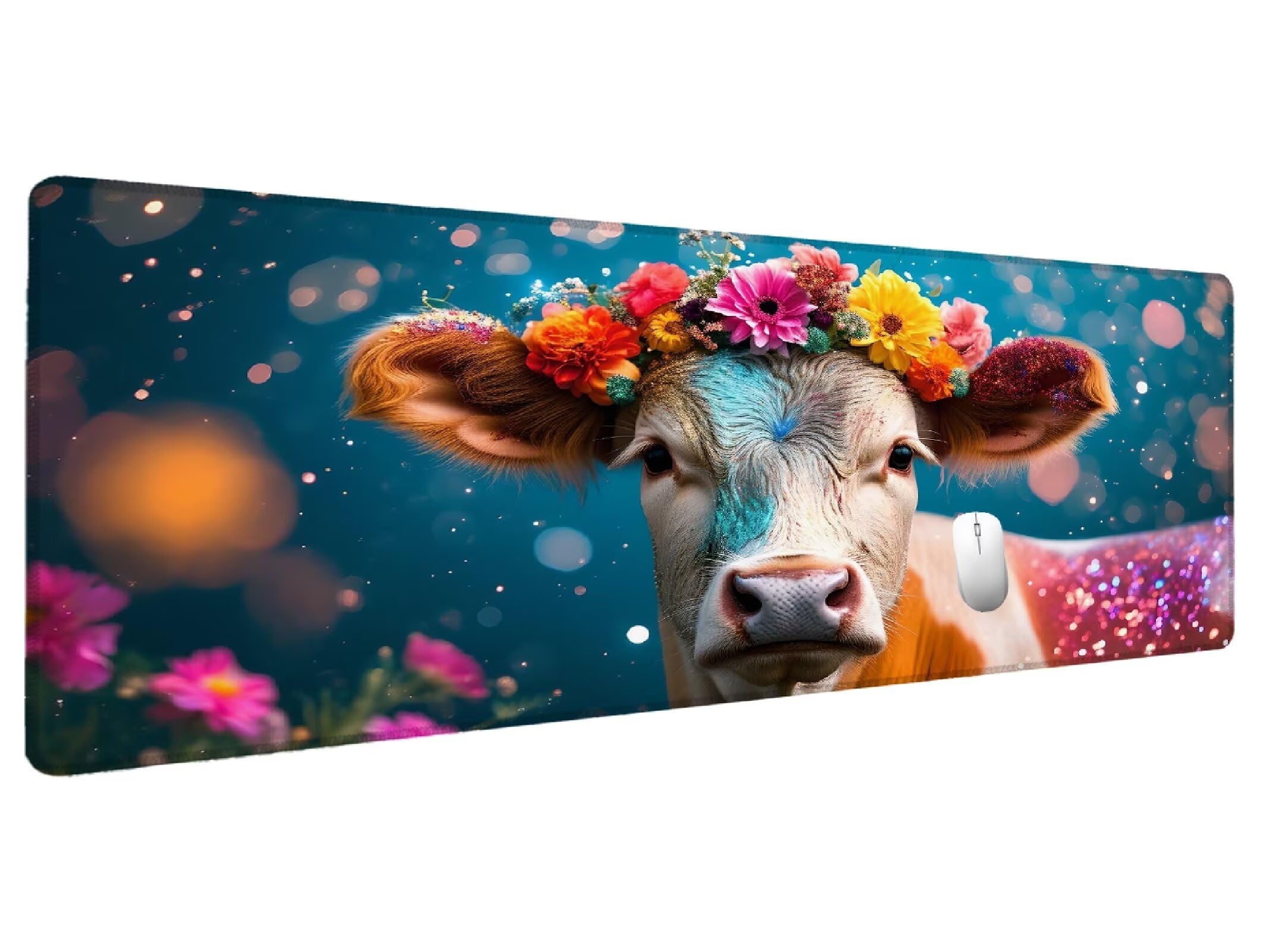 Podkładka pod mysz z kwiatami XXL 1500 x 800 mm wół, duża podkładka pod mysz akcesoria biurowe, podkładka pod mysz akcesoria do gier gładka powierzchnia i antypoślizgowa gumowa podstawa Gracz Personel
