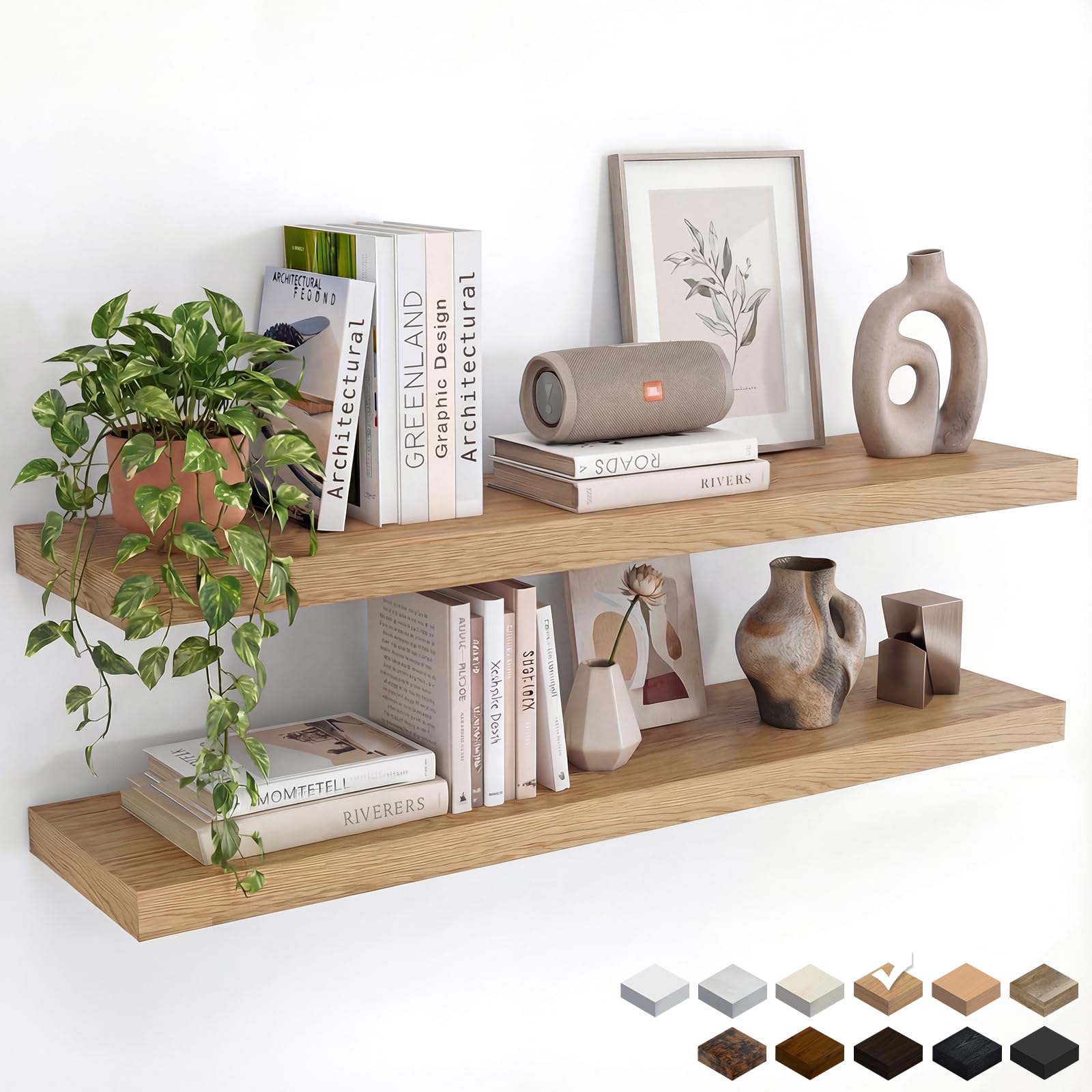 Amazon.com: INHABIT UNION Oak Floating Shelves Set of 2，35.43in