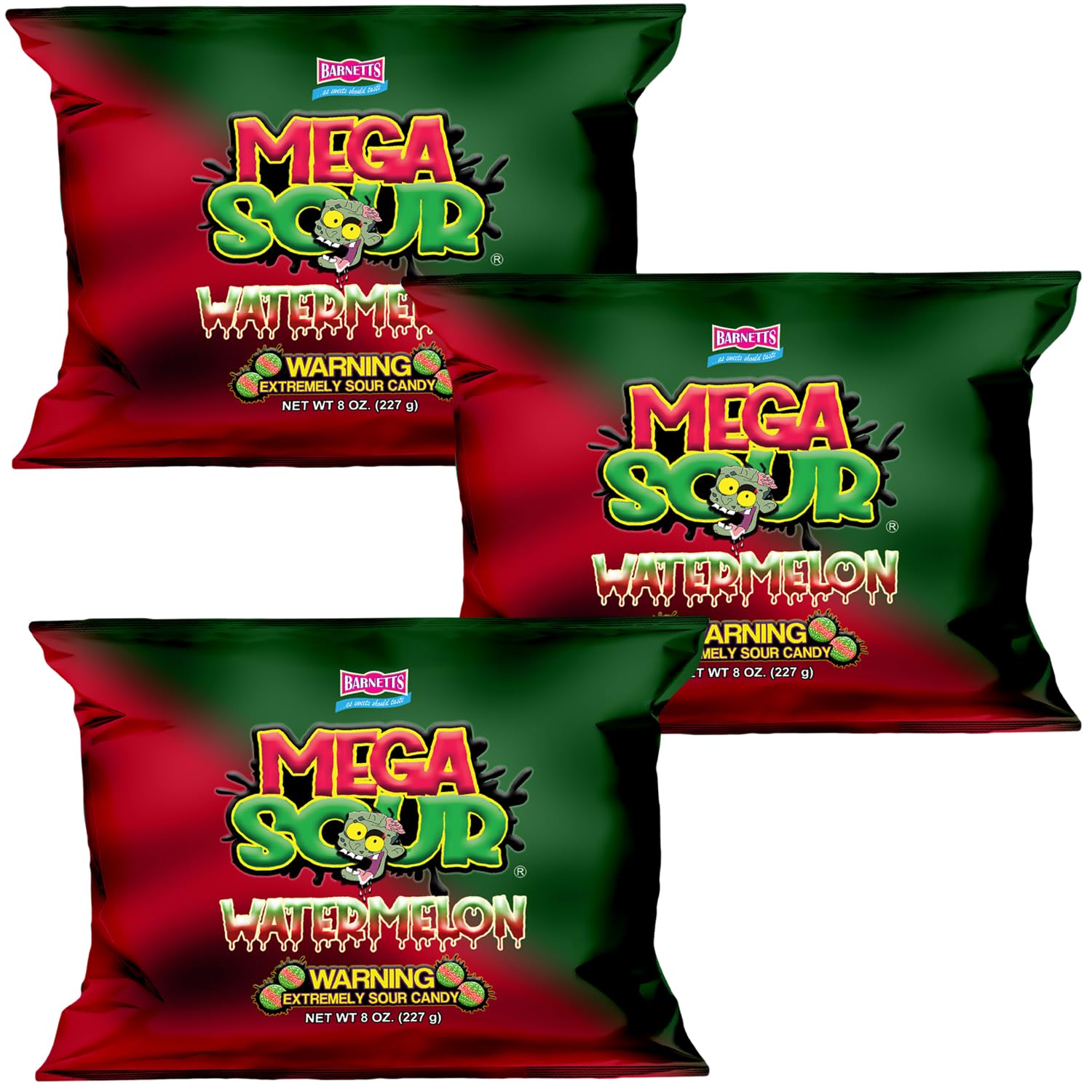 Barnetts Mega Sour Candy Watermelon 227g (Pack of 3) – Handmade British Hard Sweets – Extreme Sour Candy Challenge