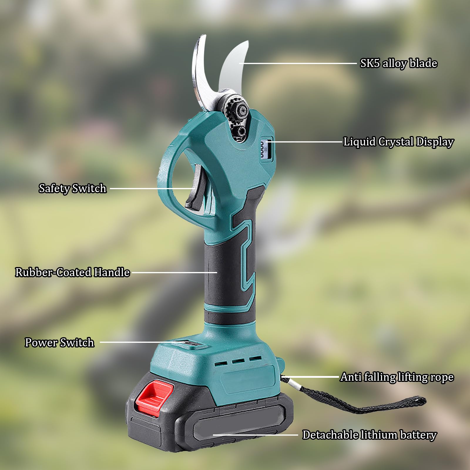 Sécateur Électrique sans Fil 21V avec 2 Batteries 2.0Ah & Chargeur, Coupe-branches Électrique avec Moteur sans Balais et Lame SK5, Diamètre de Coupe 25mm – Sécateur à Batterie pour Jardinage