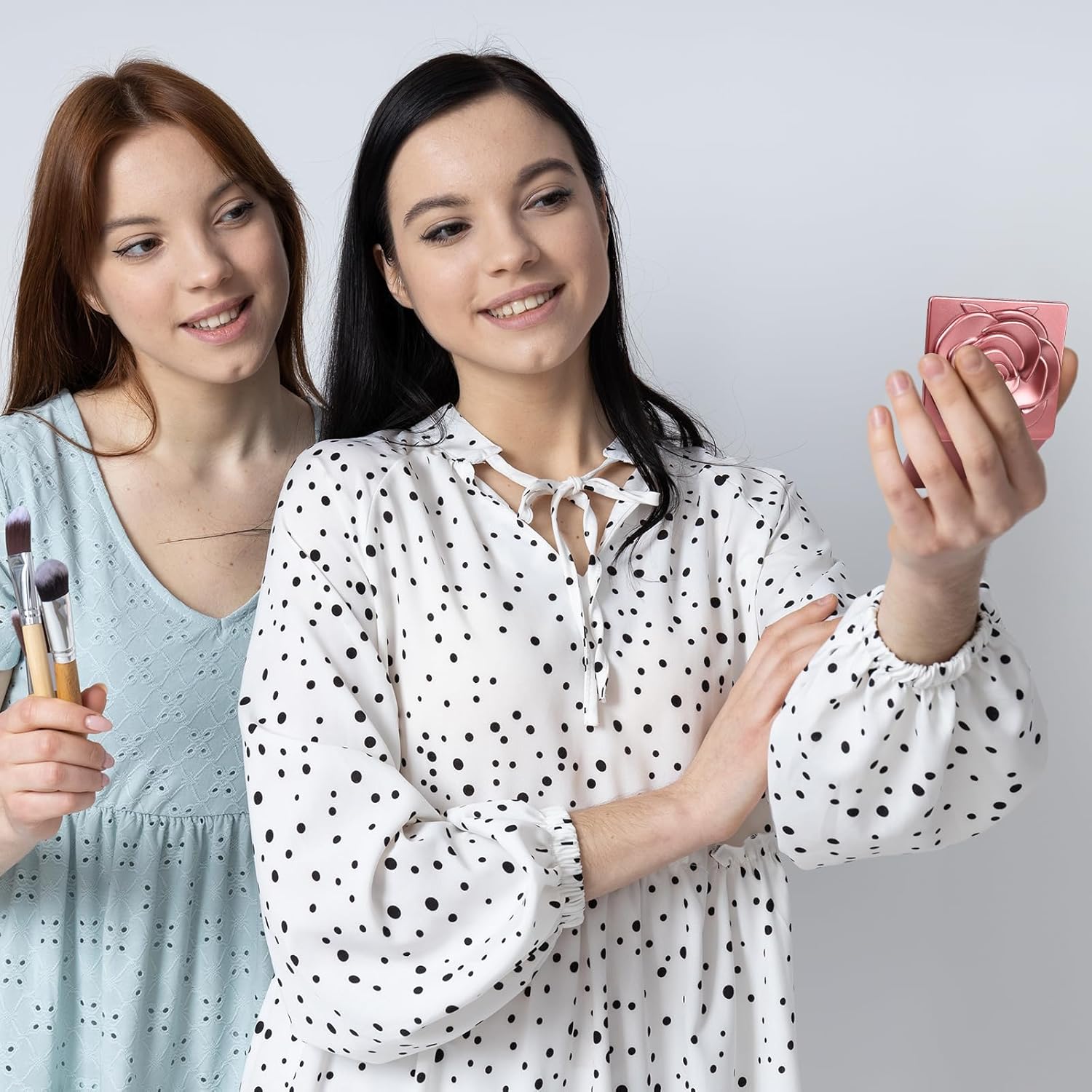 50 Sets Rose Compact Mirrors Bulk Quinceanera Wedding Party Favors Including Rose Shape Mirrors and Thank You Tags with White Organza Bags for Quinceanera, Wedding Party Guests Souvenir Gift