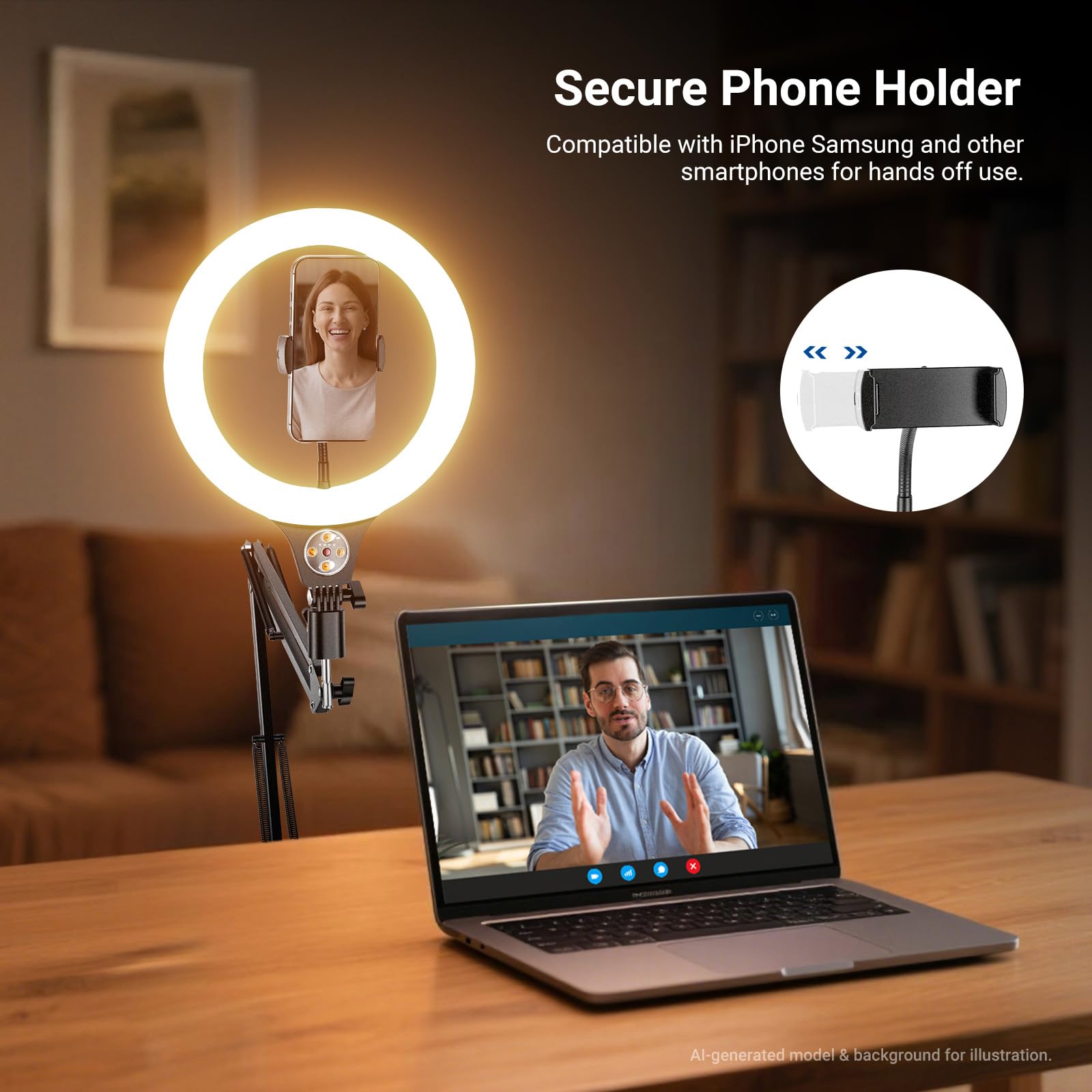NEEWER WERSJA POZIOMU WCHODZENIA 10 cali 10 W Lampa pierścieniowa ze stojakiem 117.8 cm-160.0 cm, uchwyt na telefon kompatybilny z iPhone, dwukolorowe oświetlenie LED selfie CRI85+ do nagrywania wideo