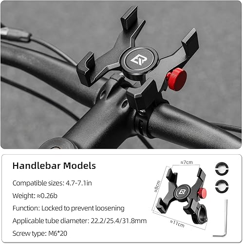 Miniatura 3 de ROCKBROS Soporte de teléfono para bicicleta, soporte de aluminio para teléfono celular, soporte de teléfono celular montado en manillar para