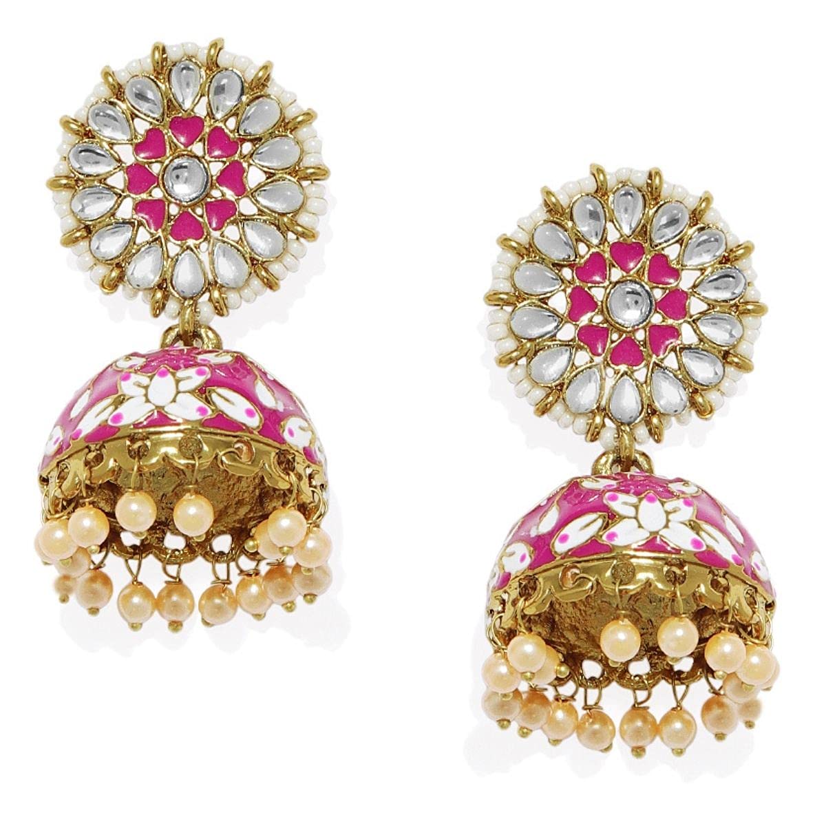 See full amazon price history chart for Accessher Gold Plated Traditional Pink Enamel and Kundan Embellished Floral Design Jhumki Earrings with Pearl Drops for Women and Girls | Gifting for Karwachauth | Accessher Gold Plated Traditional Pink Enamel and Kundan Embellished Floral Design Jhumki Earrings with Pearl Drops for Women and Girls | Gifting for Karwachauth | (B07QZXMNTR) Amazon Price History, Amazon Price Tracker