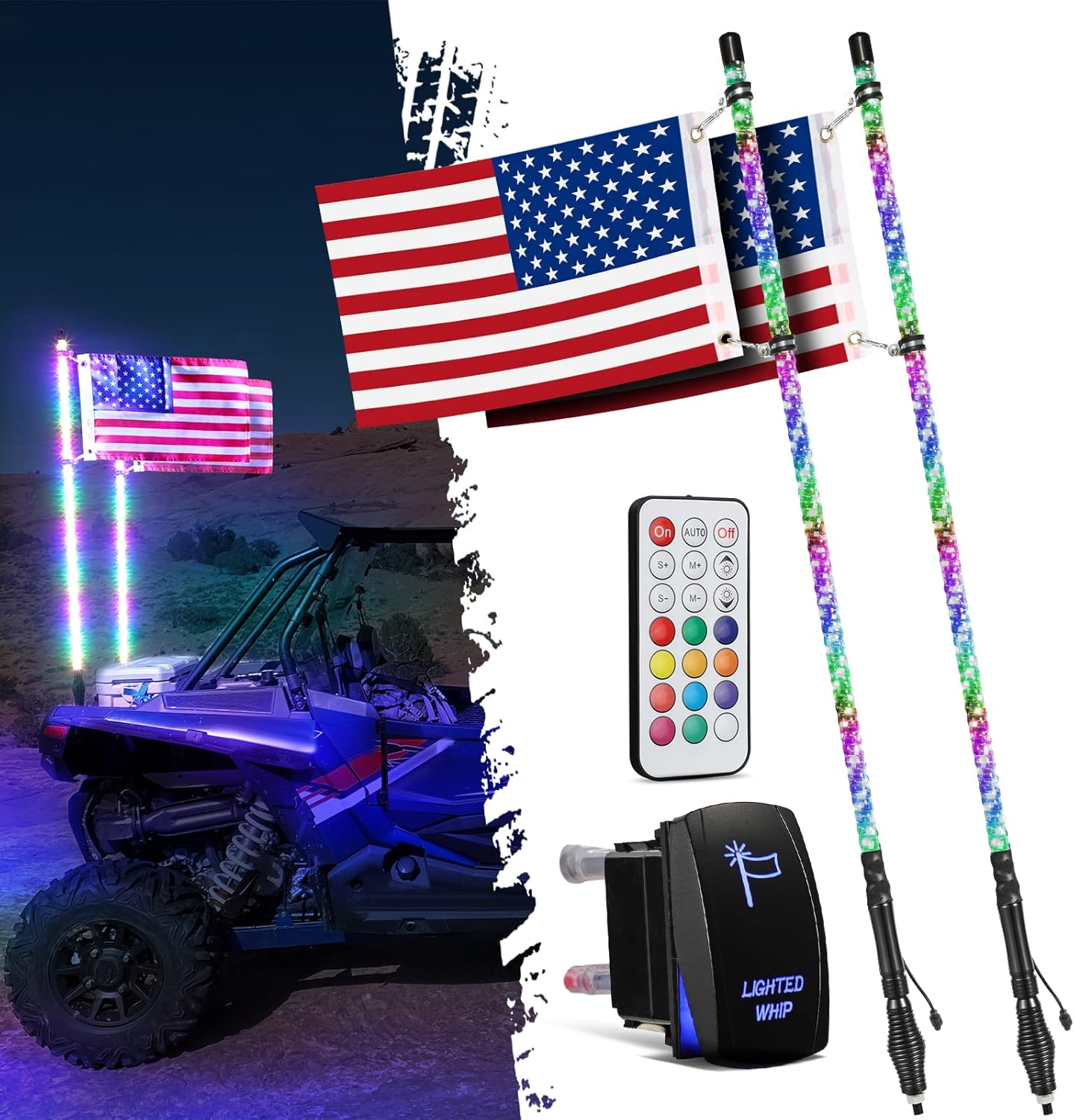 Buy Partsam 2X 4ft Spiral RGB LED Whip Lights w RF Wireless Remote USA