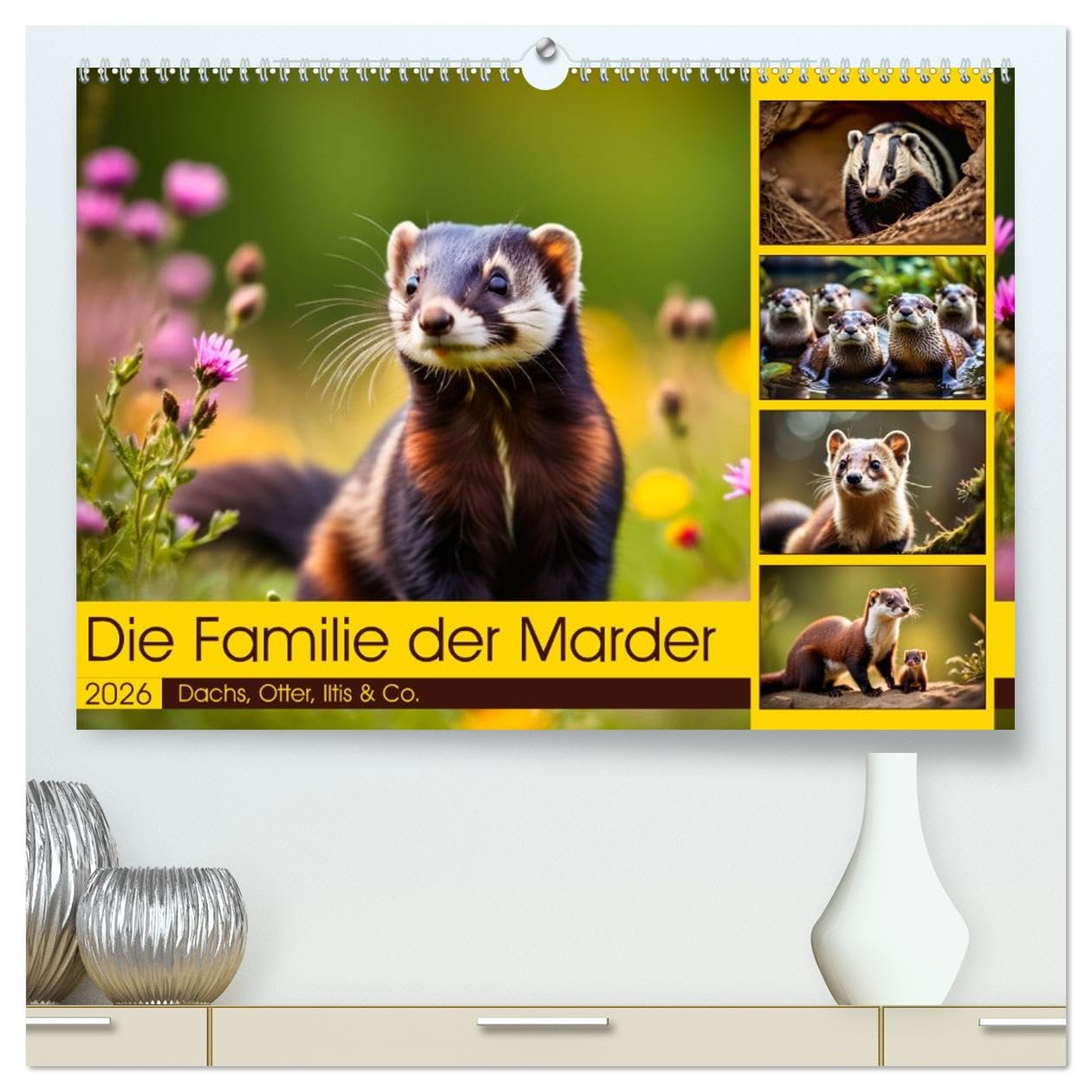 Die Familie der Marder (hochwertiger Premium Wandkalender 2026 DIN A2 quer), Kunstdruck in Hochglanz: Dachs, Otter, Iltis & Co. (CALVENDO Tiere)