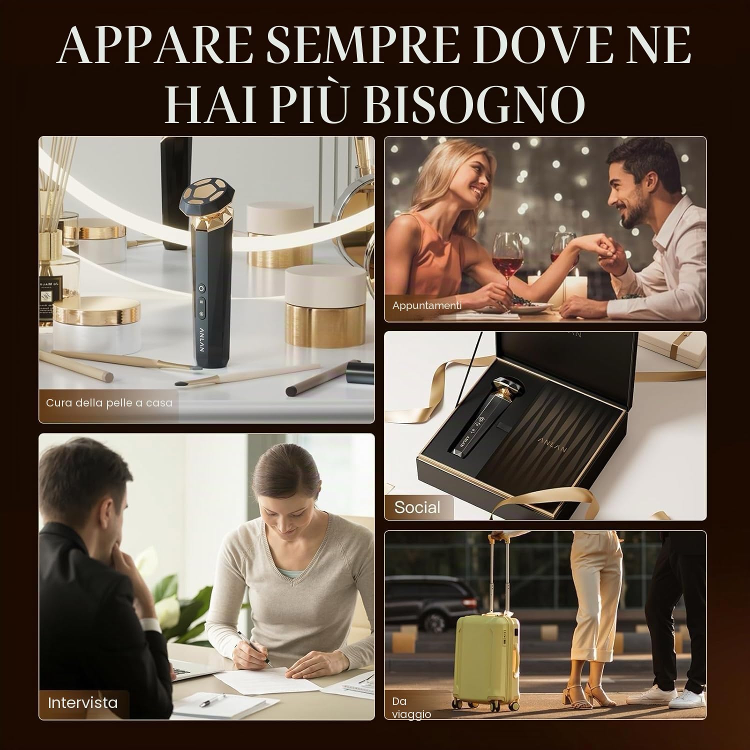 ANLAN Radiofrequenza Massaggiatore Viso Oro 18K Antirughe Professionale Antietà. Pelle Sensibile Disponibile