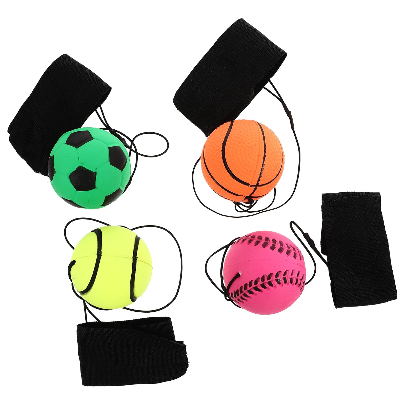 jojofuny 4pcs Sports Wrist Ball, Rubber Rebound Ball on Elastic String for Outdoor Exercise or Play - Kids Fluorescent Party Favor Toy