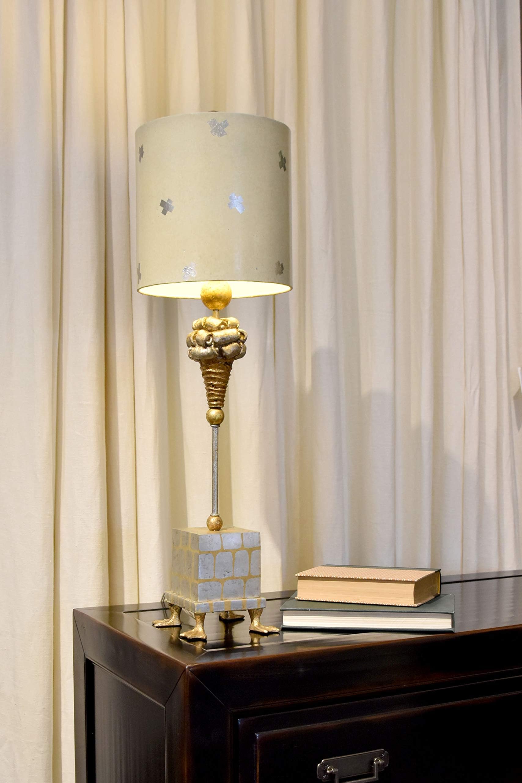 TA1258 X Table Lamp, Gold and Silver Leaf stem and Base with Pompadour Inspired Element