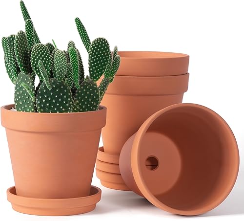 Orceler Macetas de terracota y arcilla de 6 pulgadas para plantas con platillo, macetas medianas de terracota con orificio de drenaje, maceta con