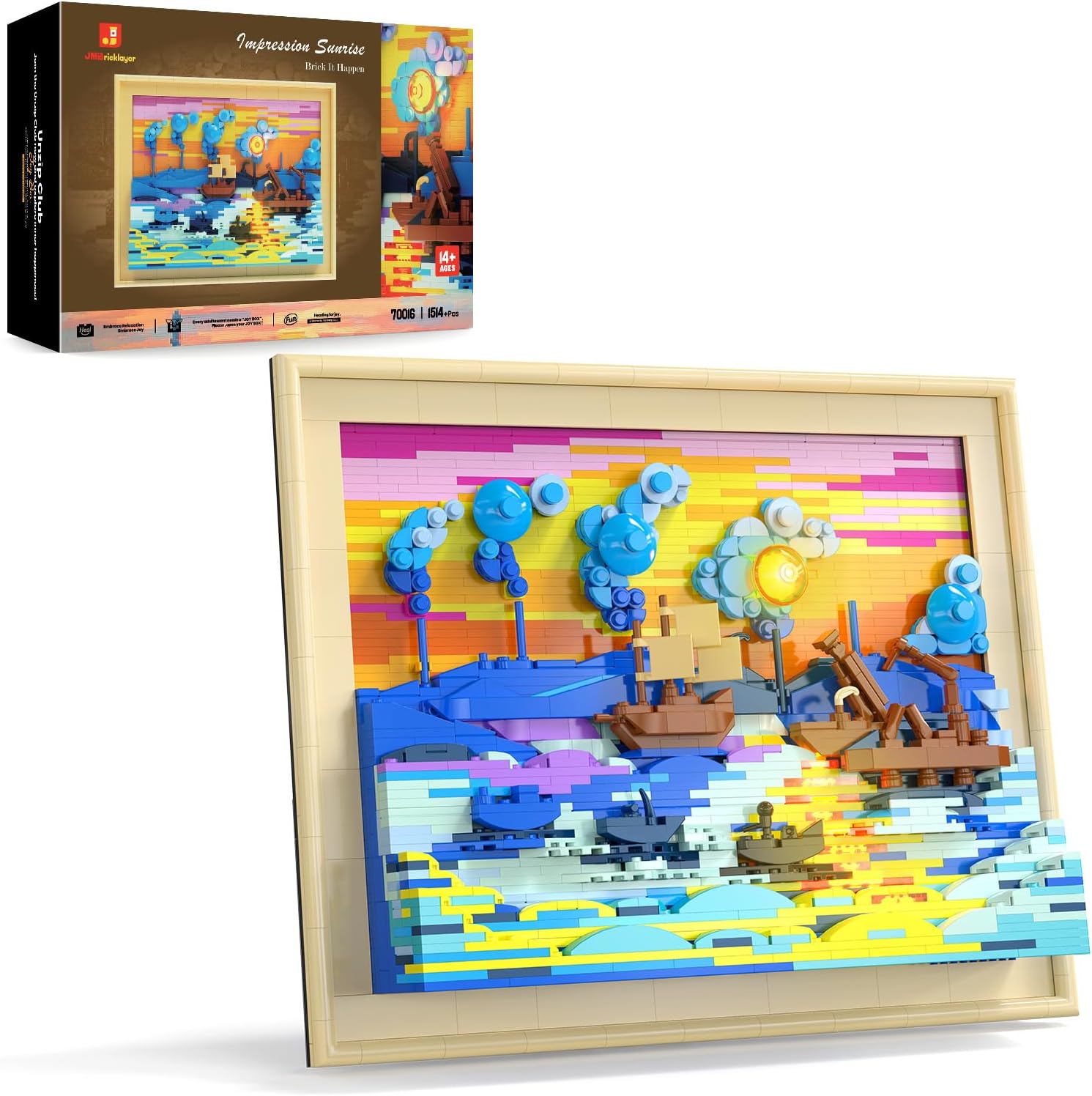 JMBricklayer Impression Sunrise Building Set, Light-Up Art Blocks for Adults with LED Lights, Framed Wall Art Display Kit, Famous Painting Home Decor Collectible Gift for Men and Women