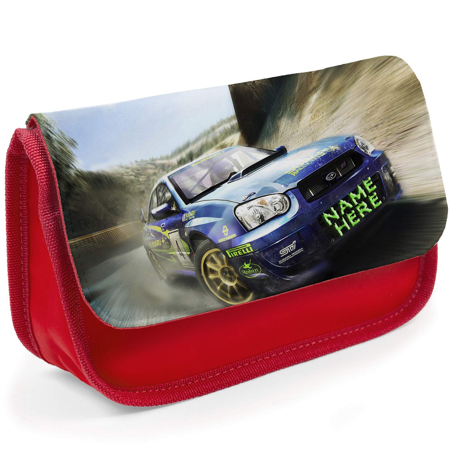 Personalised School Pencil Case Rally Racing CAR Stationary Bag Boys ST437 (Red)