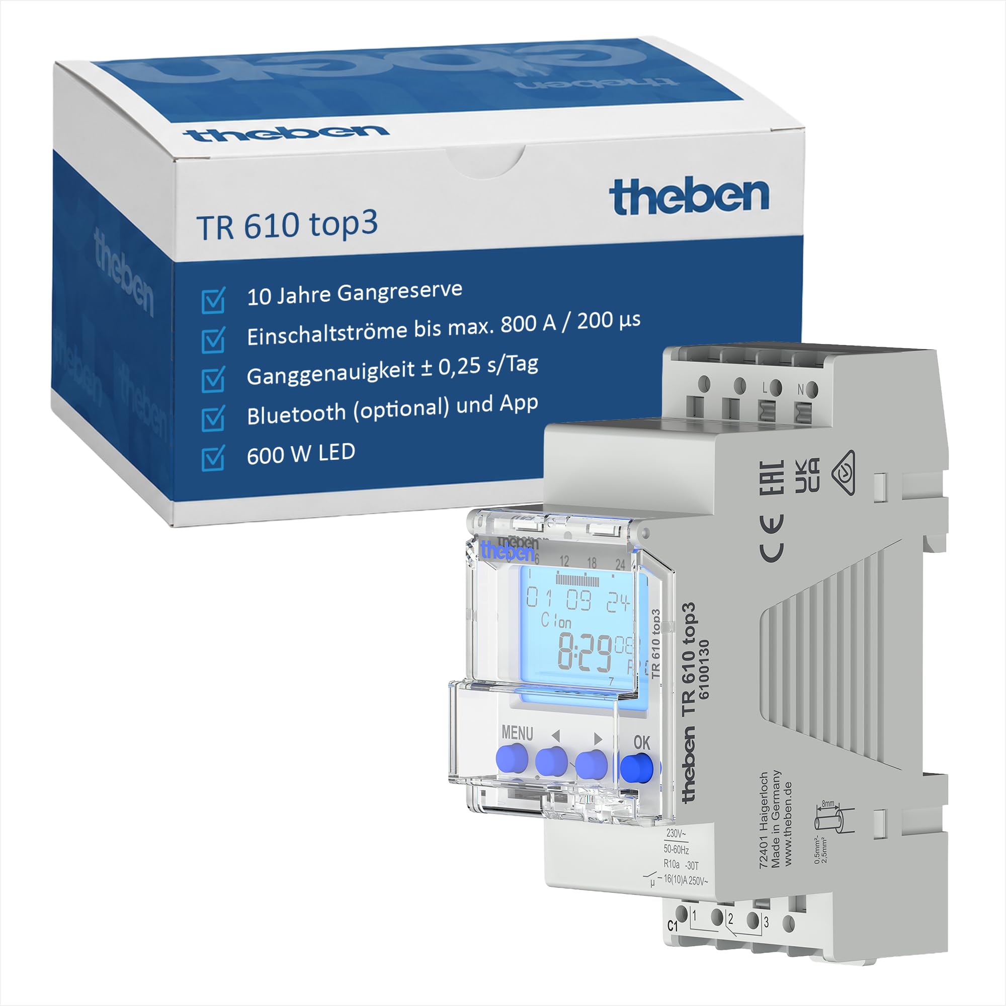Theben 6100130 TR610 Top3 Digitale 1-Kanal Zeitschaltuhr