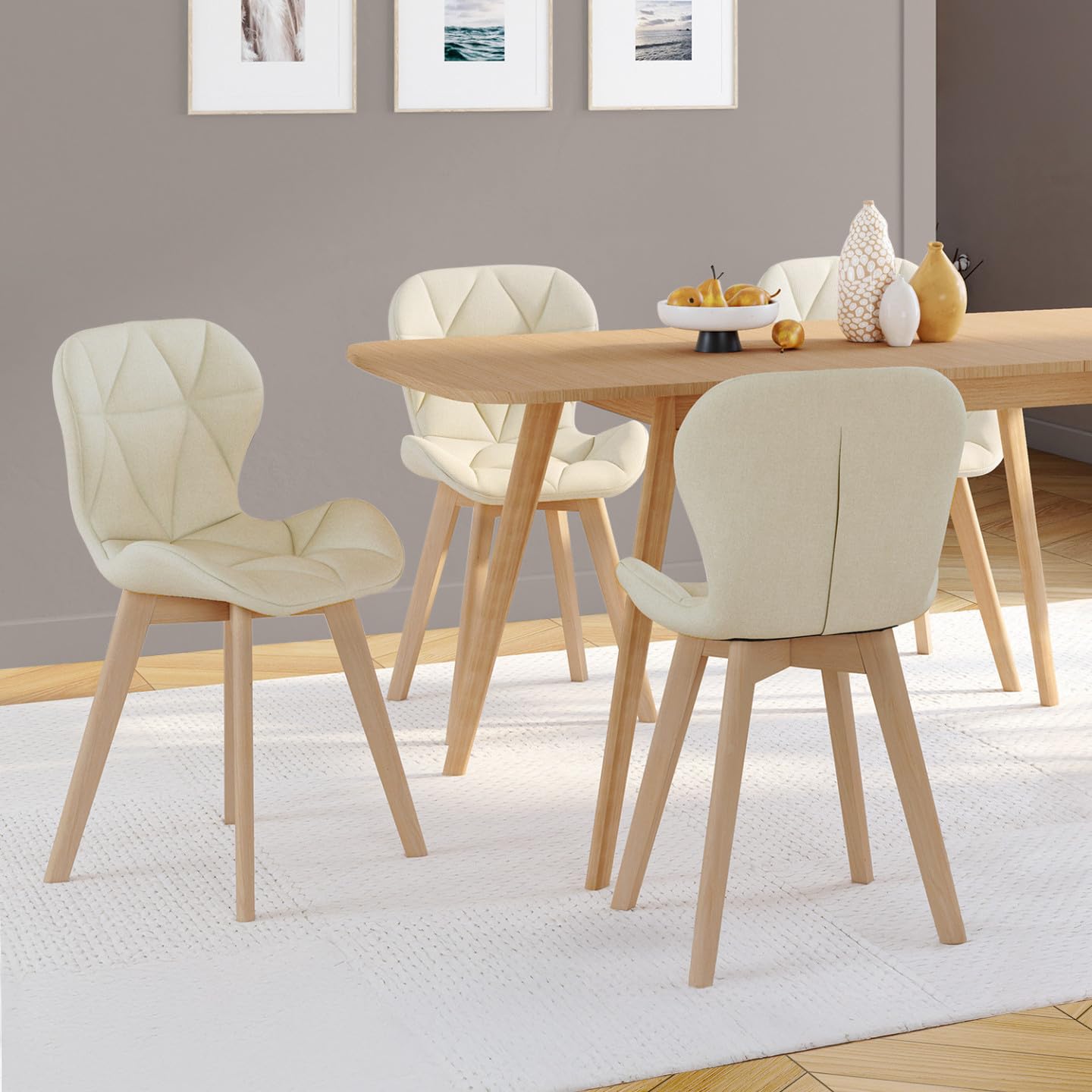 IDMarket - Juego de 4 sillas de comedor (tejido beige)