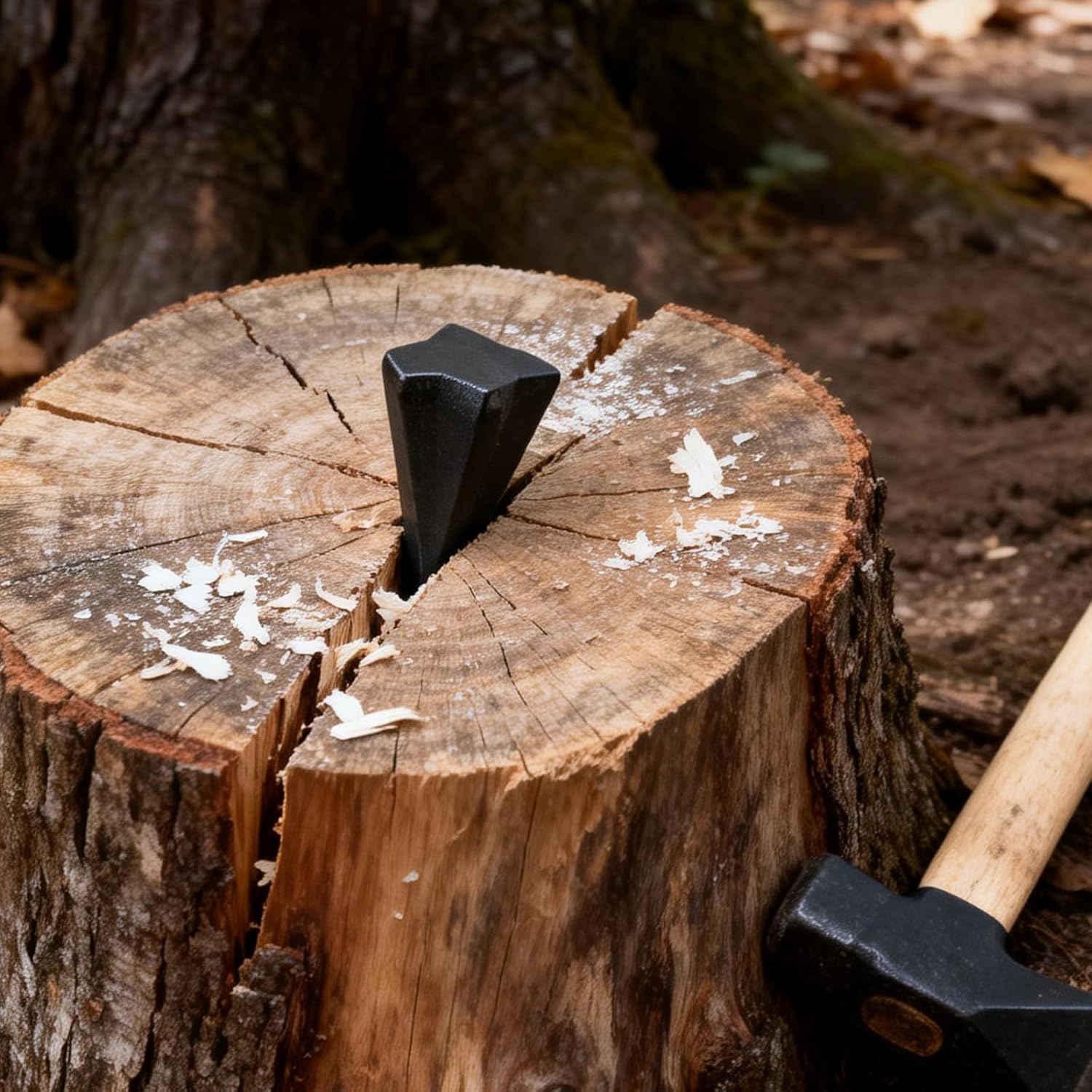 2 PCS 2 Sizes Diamond Wood Splitting Wedge, 3.5lb 5lb 4-Direction Steel Splitting Wedge, 4 Way Wood Splitter Wedge for Wood Splitting, Black