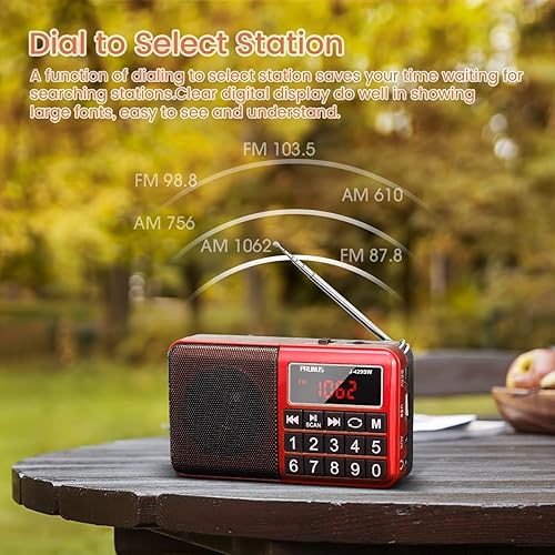 Miniatura 3 de PRUNUS Radio pequeña 429, radio de bolsillo, radios AM FM con carga USB, botón grande, altavoz de neodimio, guardado automático, unidad flash USB,