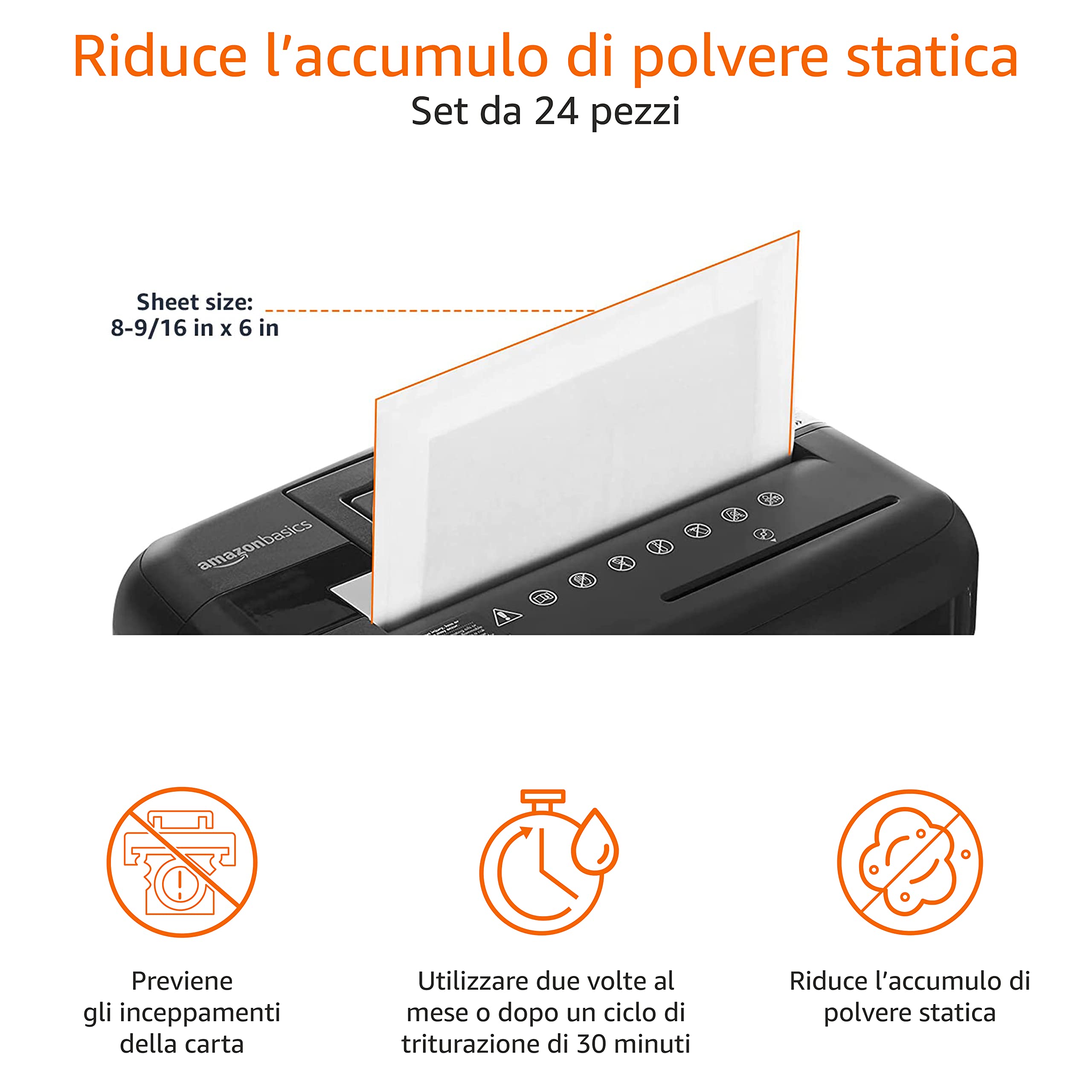Amazon Basics Fogli per affilare e lubrificare distruggidocumenti, Taglio a frammento, confezione da 24, Bianco