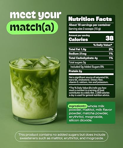 Miniatura 2 de MatchaDNA Matcha Latte – Polvo de matcha latte dulce con leche, sin azúcar añadida – Mezcla de latés de té verde para bebidas calientes o frías – Té
