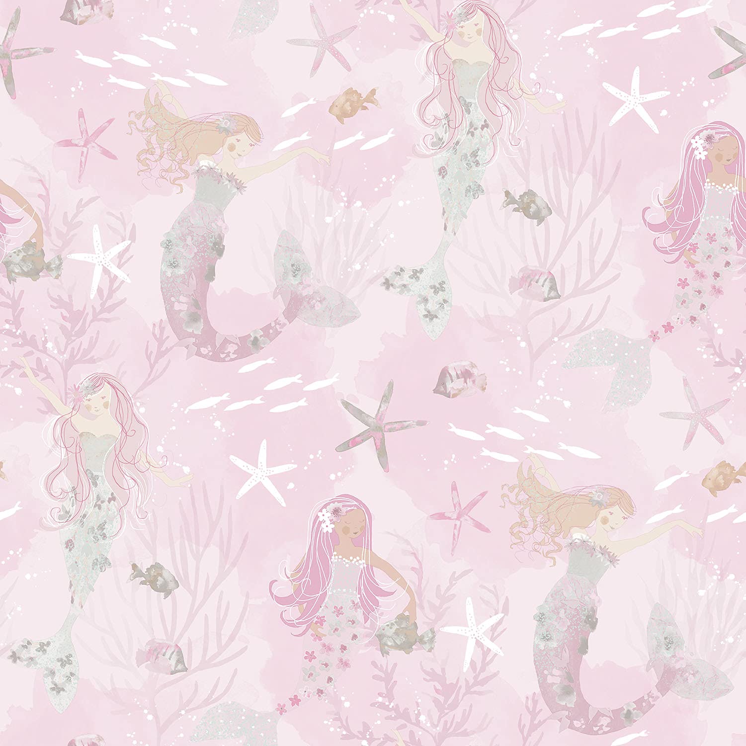 Galerie G78390 Tiny Tots 2 Mermaid Wallpaper, Pink/Glitter, 10m x 53cm