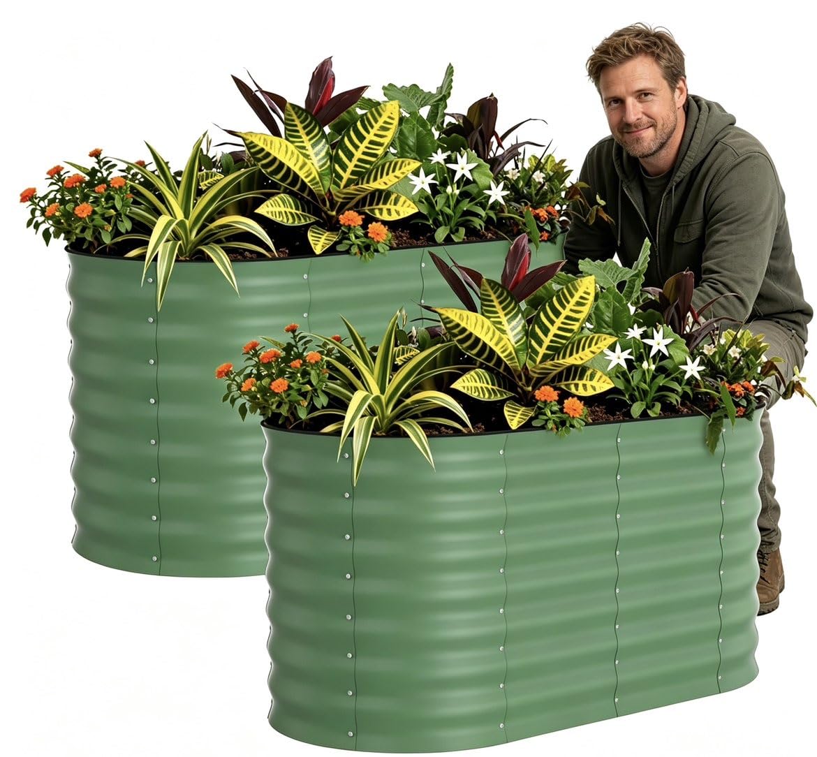 Djioyer 120x60x60CM Galvanized Raised Beds for Garden, 2 Packs Outdoor Metal Raised Planter with Safety Edging, Bottomless, Rust-Resistant Rounded for Vegetables, Flowers, Easy Assembly, Green