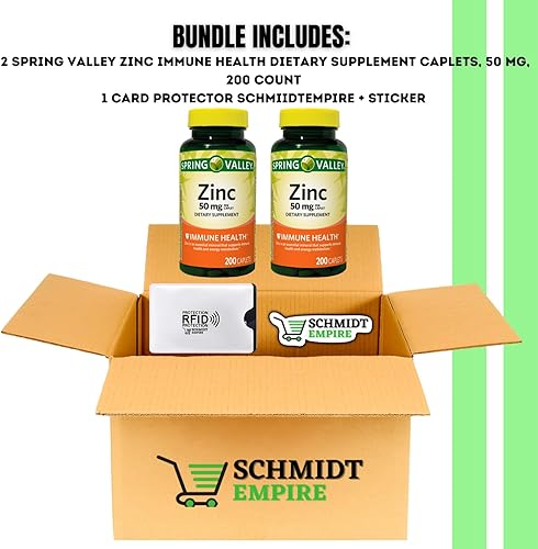 Miniatura 2 de Spring Valley - Cápsulas de suplemento dietético de apoyo inmunológico de zinc, 50 mg, 200 unidades + adhesivo Schmidt Empire (2)
