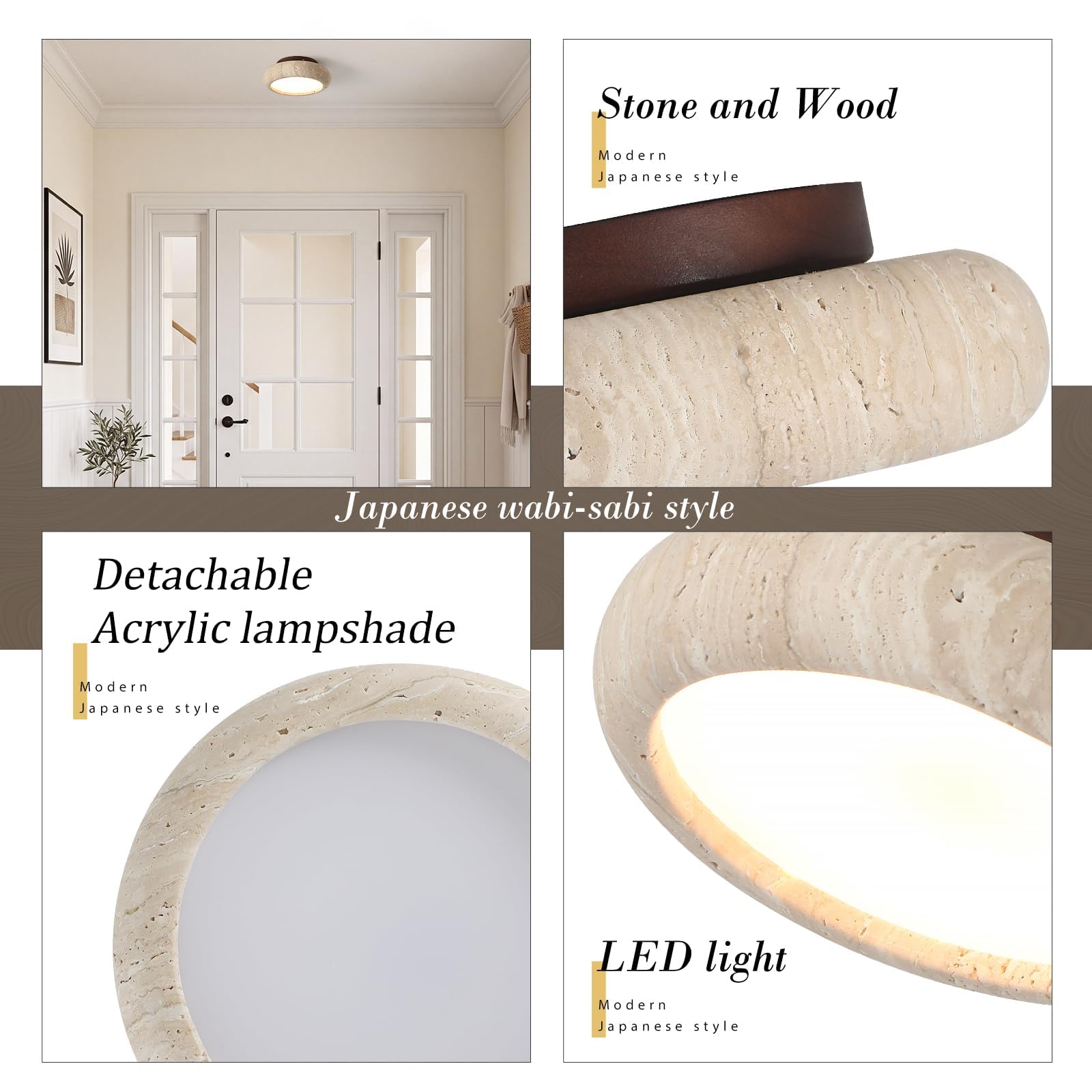 20cm 700lm 7W Plafoniera LED Giapponese Lampadario Wabi-Sabi Lampada Travertino Giallo Lampadari Rotonda Plafoniere luce Calda per Camere da Letto Sale da Pranzo Cucina Corridoi E Ingressi