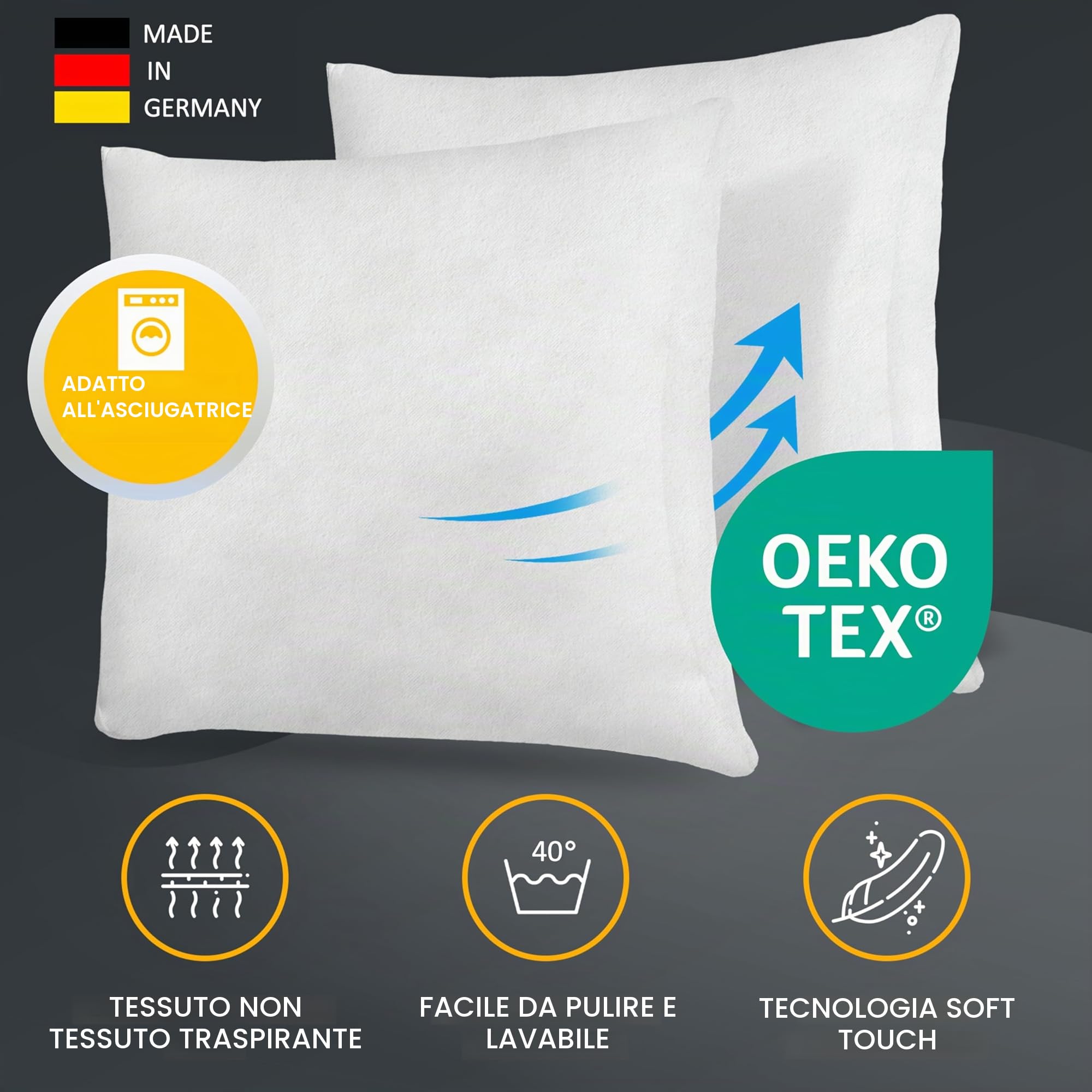 LILENO HOME Set di 6 riempimento cuscino 50x50 cm - Cuscino interno lavabile a 40°C adatto per allergici - Cuscino in poliestere come cuscino per divano, cuscino per la testa