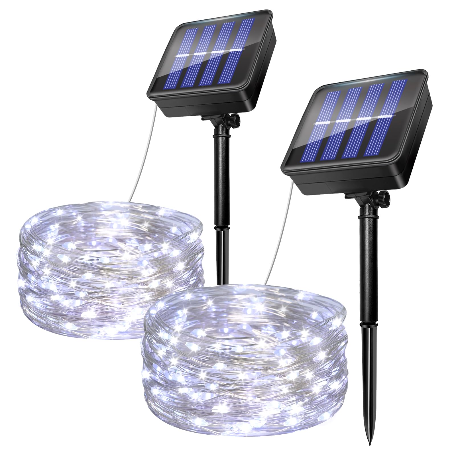 2 Stück Solar Lichterkette Aussen 5M, 50 LED Solarlichterkette Außen Wetterfest, IP65 Wasserdicht, 8 Modi Kupferdraht Lichterkette Solar für Garten, Balkon, Terrasse, Hof, Hochzeit Deko (Kaltweiß)