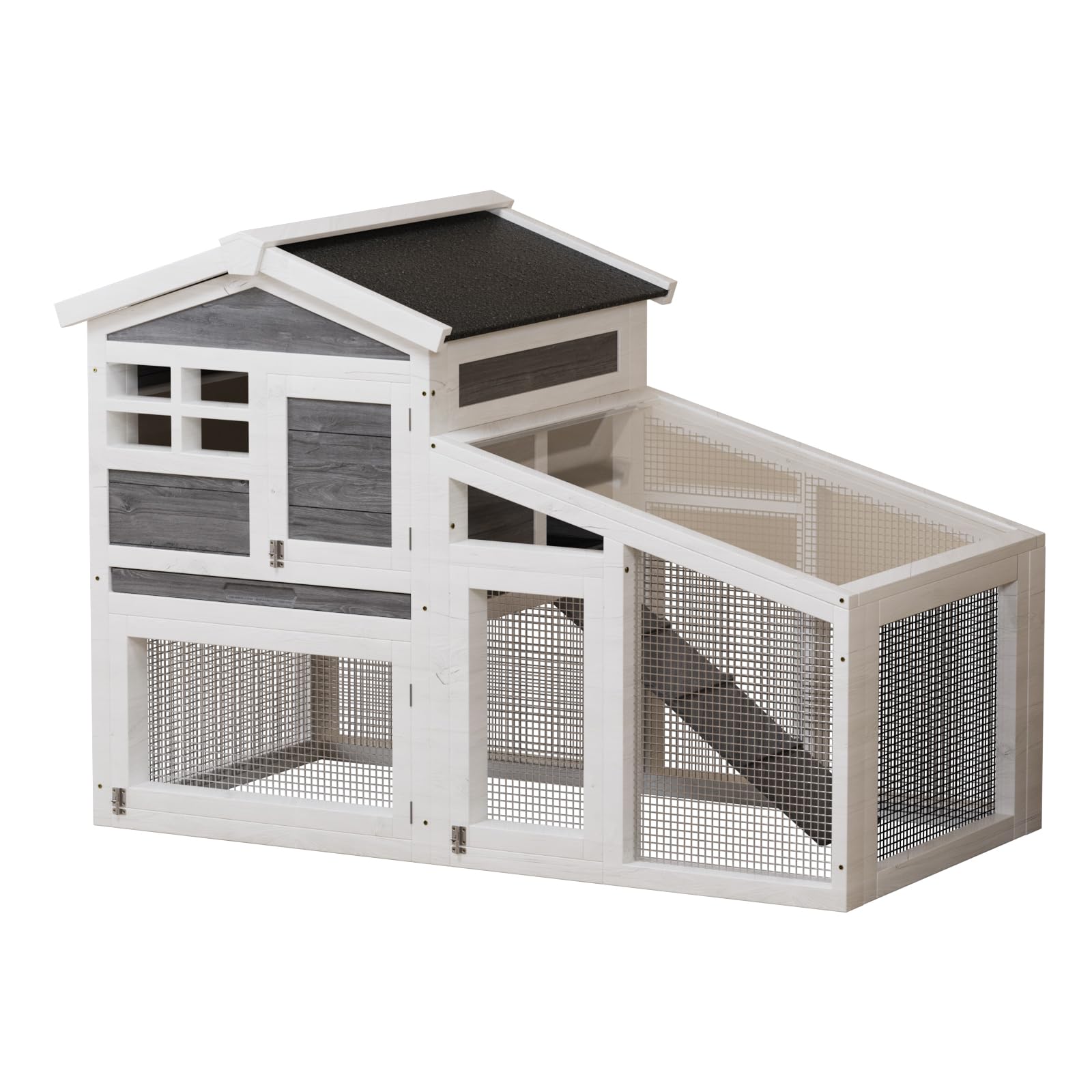 Rabbit Cage, Outdoor Weatherproof Bunny House Wooden, Indoor Bunny Cage with Run, Rabbit Hutch with Removable Tray, Grid Fences, Ramp 53.15" L x 23.62W 37.8" H Gray - image 7