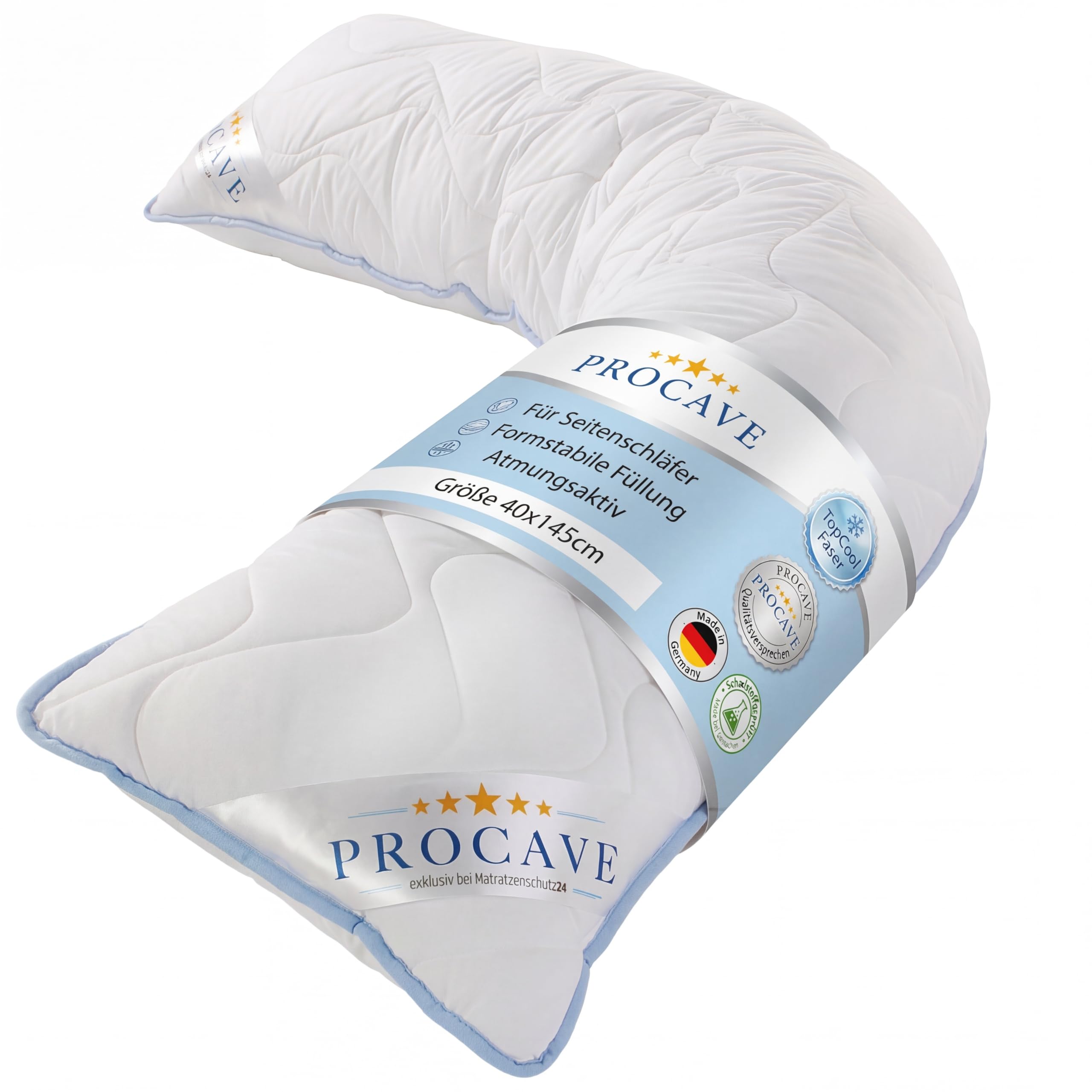 PROCAVE Seitenschläferkissen Top Cool 40x145cm atmungsaktives Schlafkissen Body Pillow waschbar Komfortkissen