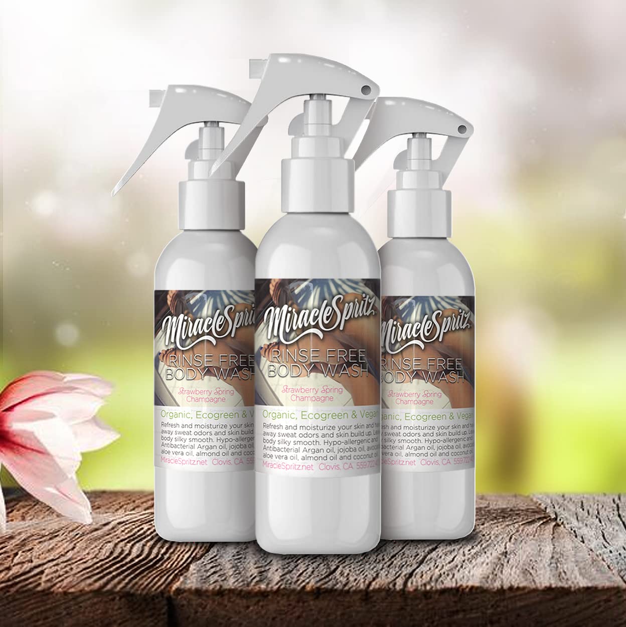 Moisturizing Beauty Body Spray, Luxury Skin Care with Sweat & Odor Control, pH Balance, Strawberry Spring Champagne Perfume 8oz 3 Spray Bottle