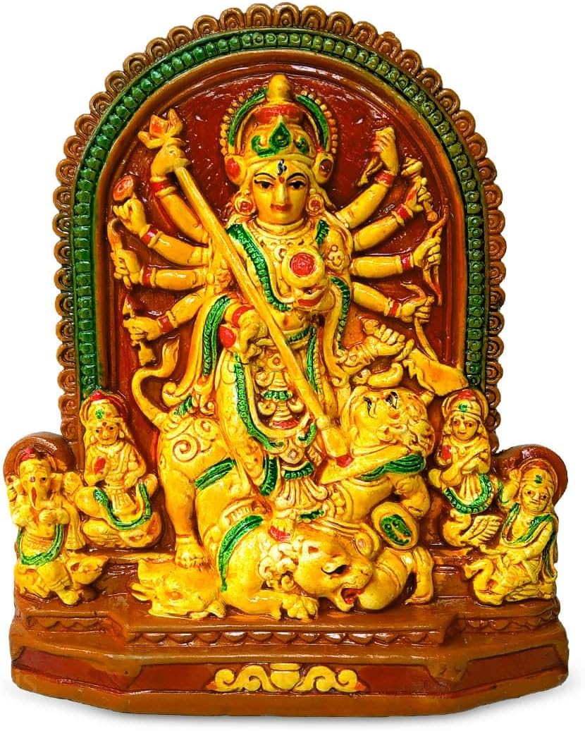 Arushis Earthenware Maa Durga Idol Durga Maa Murti Multicolour | Durga MATA murti | Durga Idol Bengal
