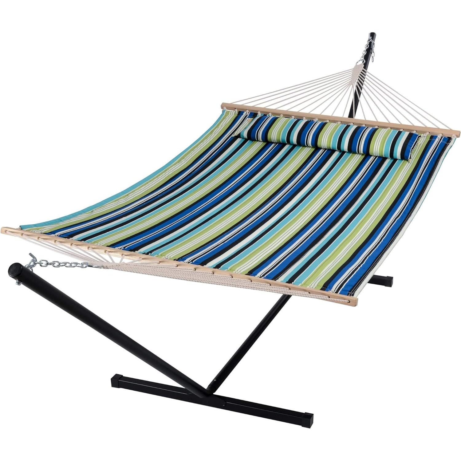 Hamac de camping avec support en acier robuste et toile coton portable jusqu'à 250kg