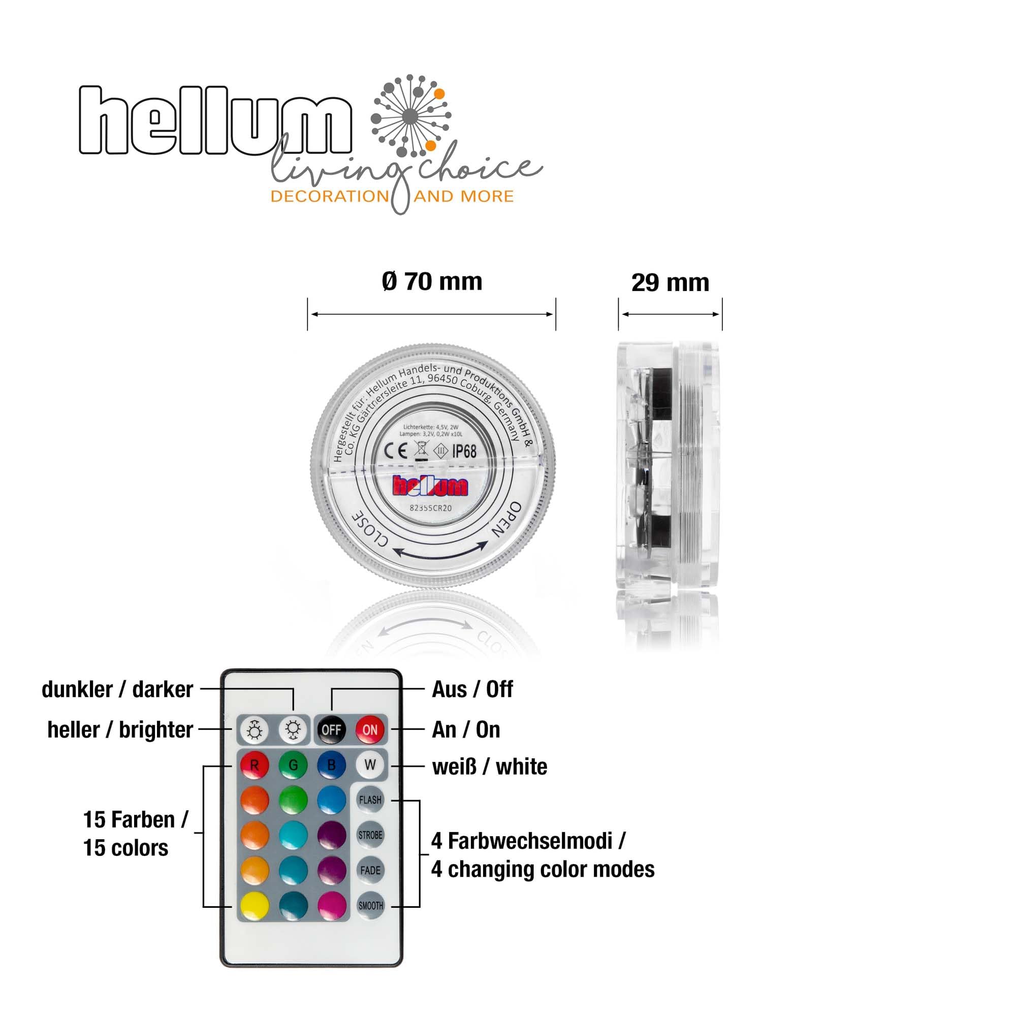 hellum 12x Unterwasser Licht, Fernbedienung & 16 Farben, Batterie (3xAAA) | Unterwasser Licht Farbwechsel mit 16 Farben 7x2,9cm, Pool Licht batteriebetrieben, Poolbeleuchtung, Teichbeleuchtung 522945