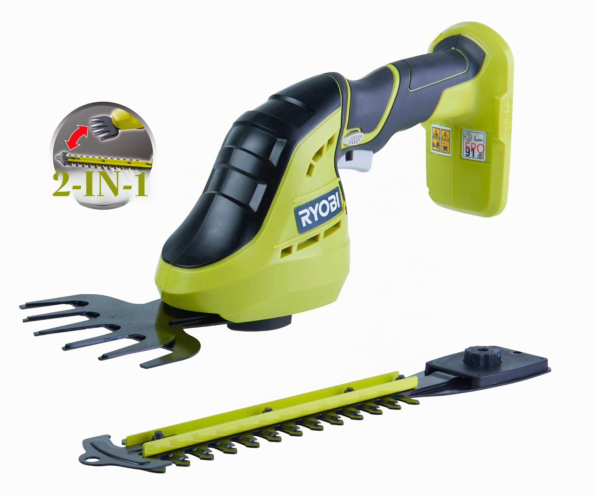 RYOBI 18 V ONE+ Akku-Gras- und Strauchschere OGS1822 (Grasscherenmesser 12 cm breit, Strauchmesser 20 cm lang, werkzeuglose Messertausch, ohne Akku & Ladegerät im Karton)