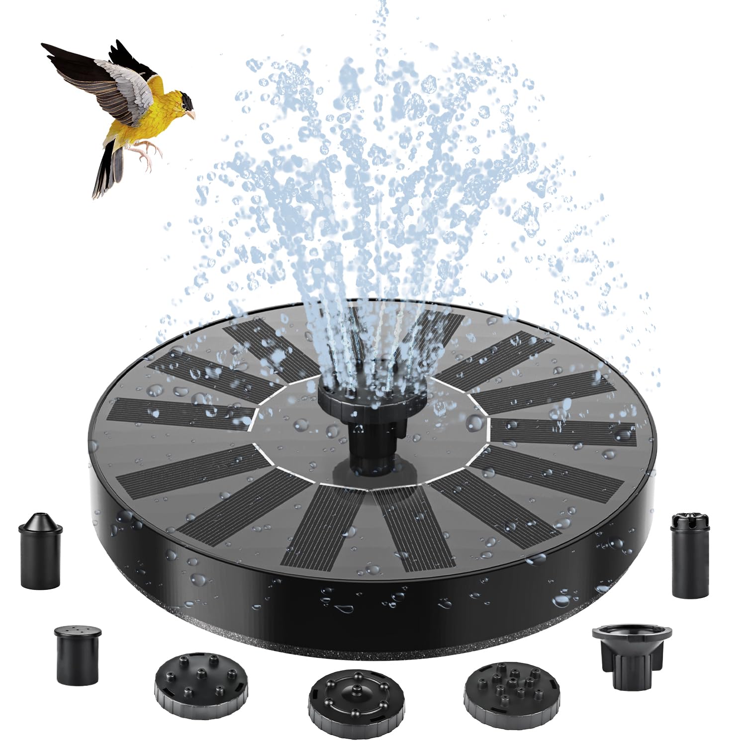 Solar Springbrunnen für Außen, Solar Teichpumpe mit 6 Effekte Solar Wasserpumpe Solar schwimmender Fontäne Pumpe für Gartenteich Oder Springbrunnen Vogel-Bad Fisch Behälter