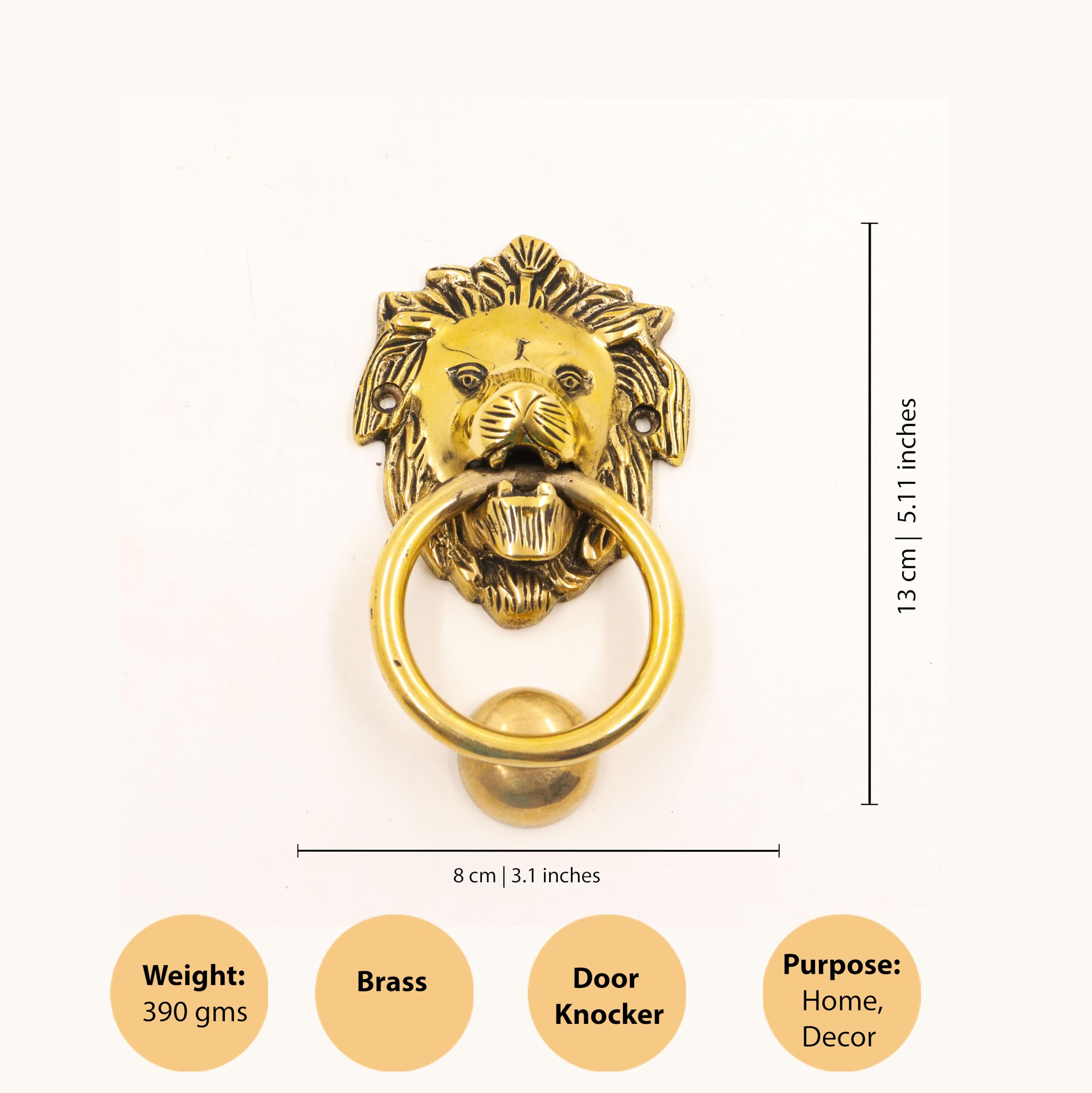 Putrika Brass Lion Door Knocker with Hanging Ring| Home Décor| Main Door Decorative Item |Lion Head Door Knocker 3