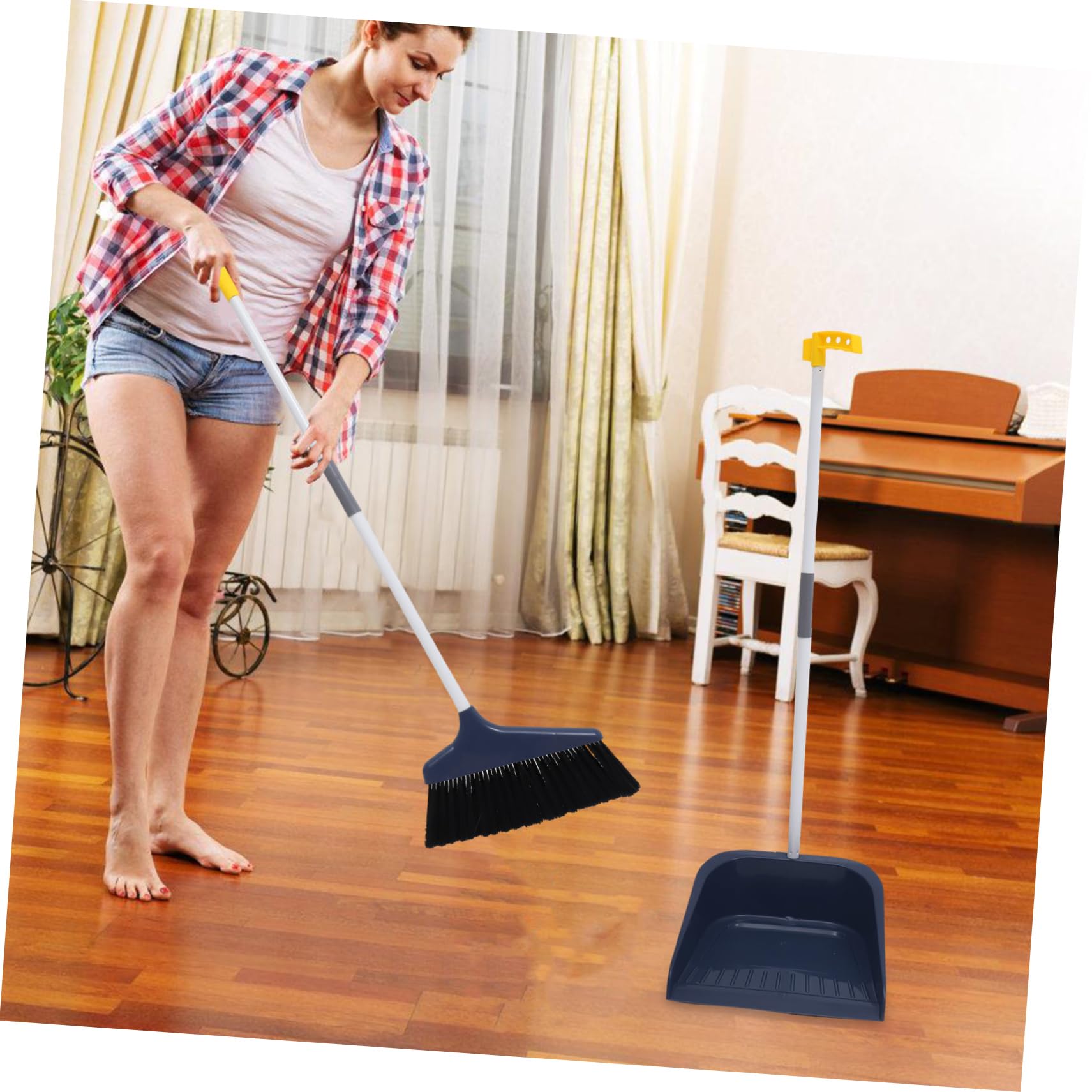 FOMIYES 1 Set Soft Bristle Broom and Dustpan Set Lightweight for Home Use Efficient Floor Sweeping Kit for Indoor Outdoor Surfaces for Tile and More