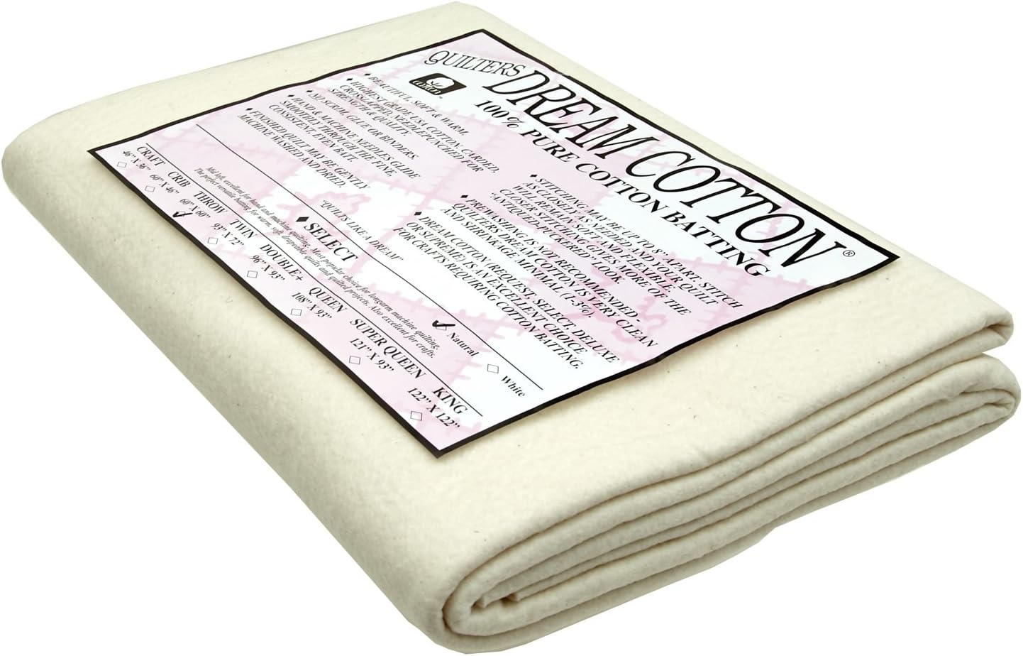 Quilters Dream Natural Cotton Select Batting (60'' x 60'') Throw