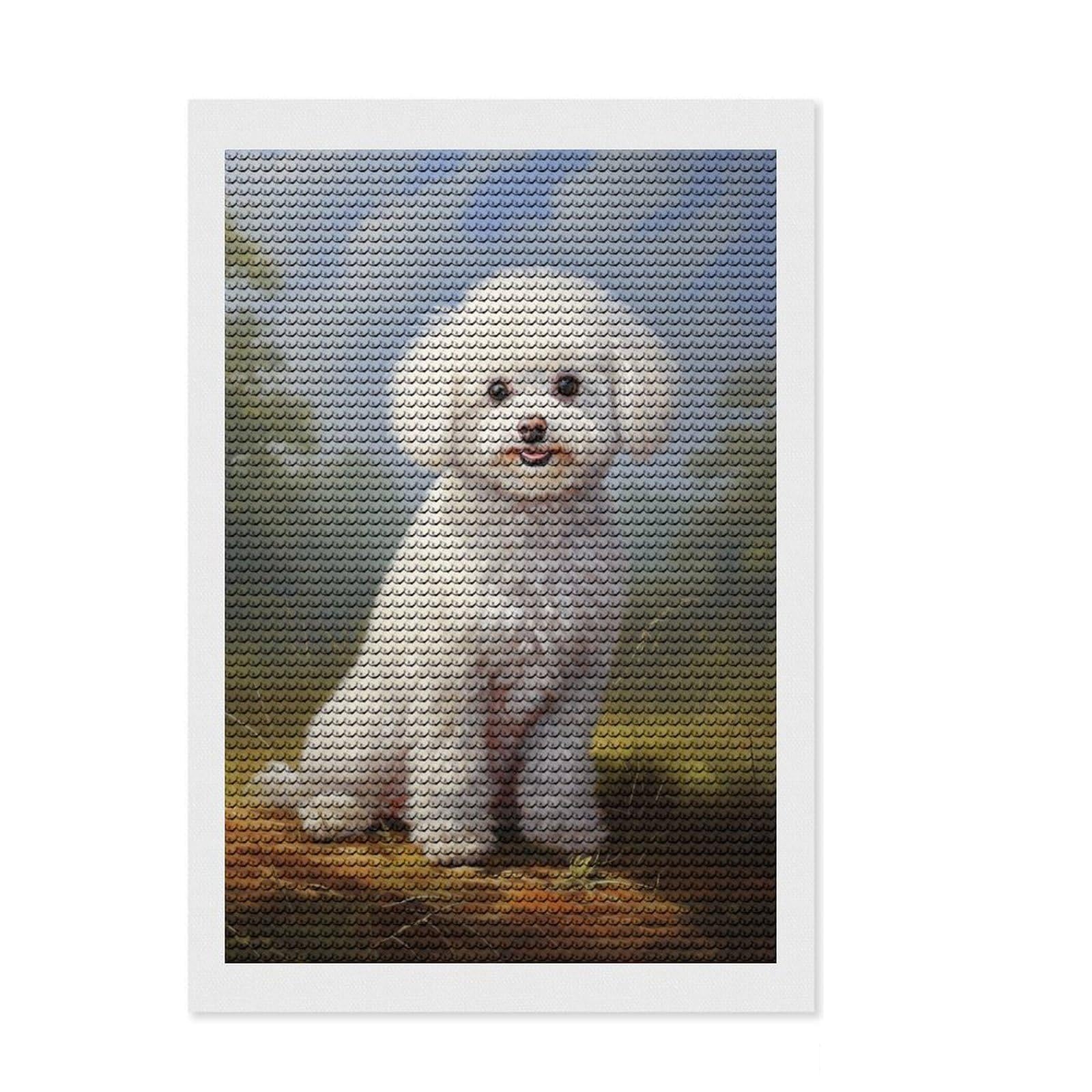 Junmoney Bichon Frisé Diamond Painting Set 8"x12", Stress Relief Craft, Finish and Display, Boho Decor, for Women, Sparkling Round Gems