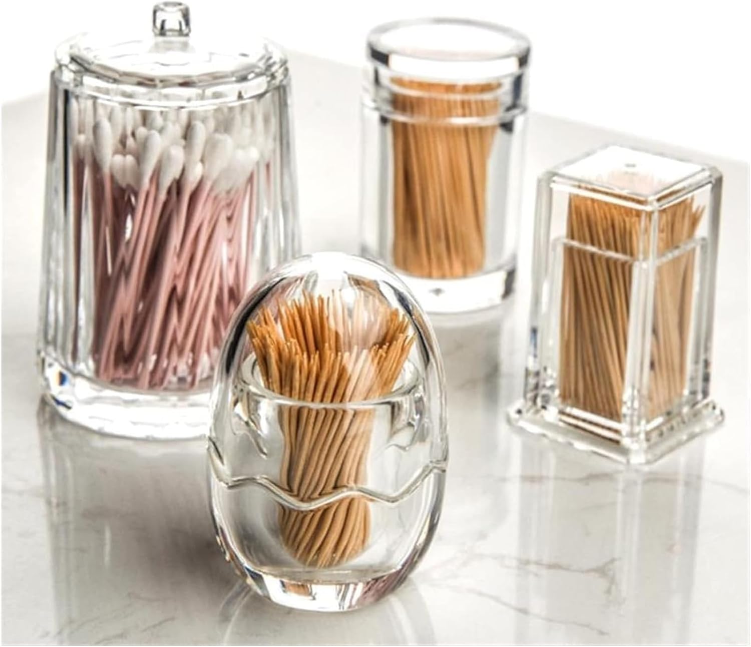 Toothpick Holder, Dispenser Thick Acrylic Box Transparent Bottle Round Square Plastic Tube Restaurant Creative Cotton Swab Box