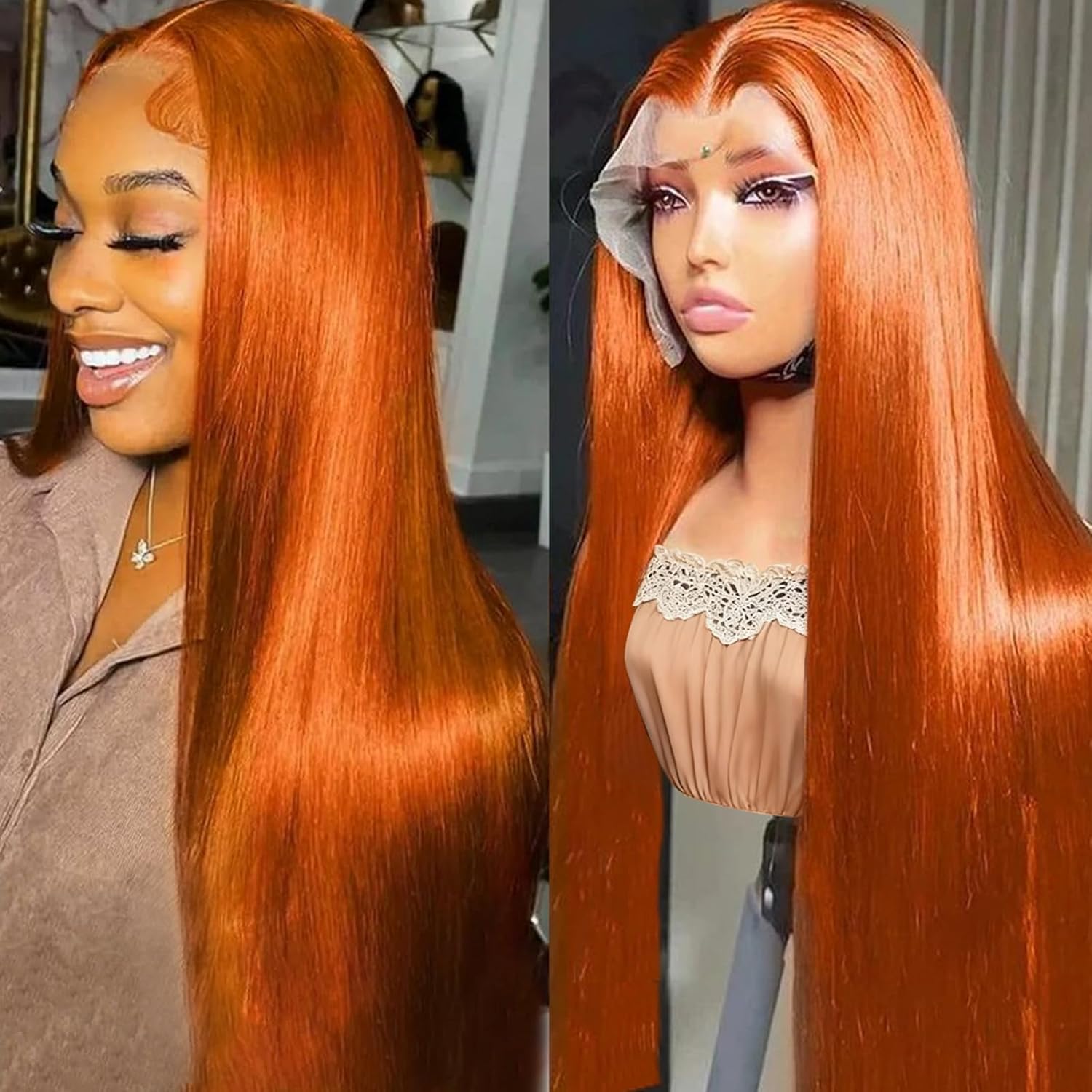 Ginger Orange Lace Front Wigs Human Hair 13x6 HD Straight Ginger Wig Human Hair Pre Plucked with Baby Hair 350 Colored Orange Wig Human Hair for Women 28 Inch