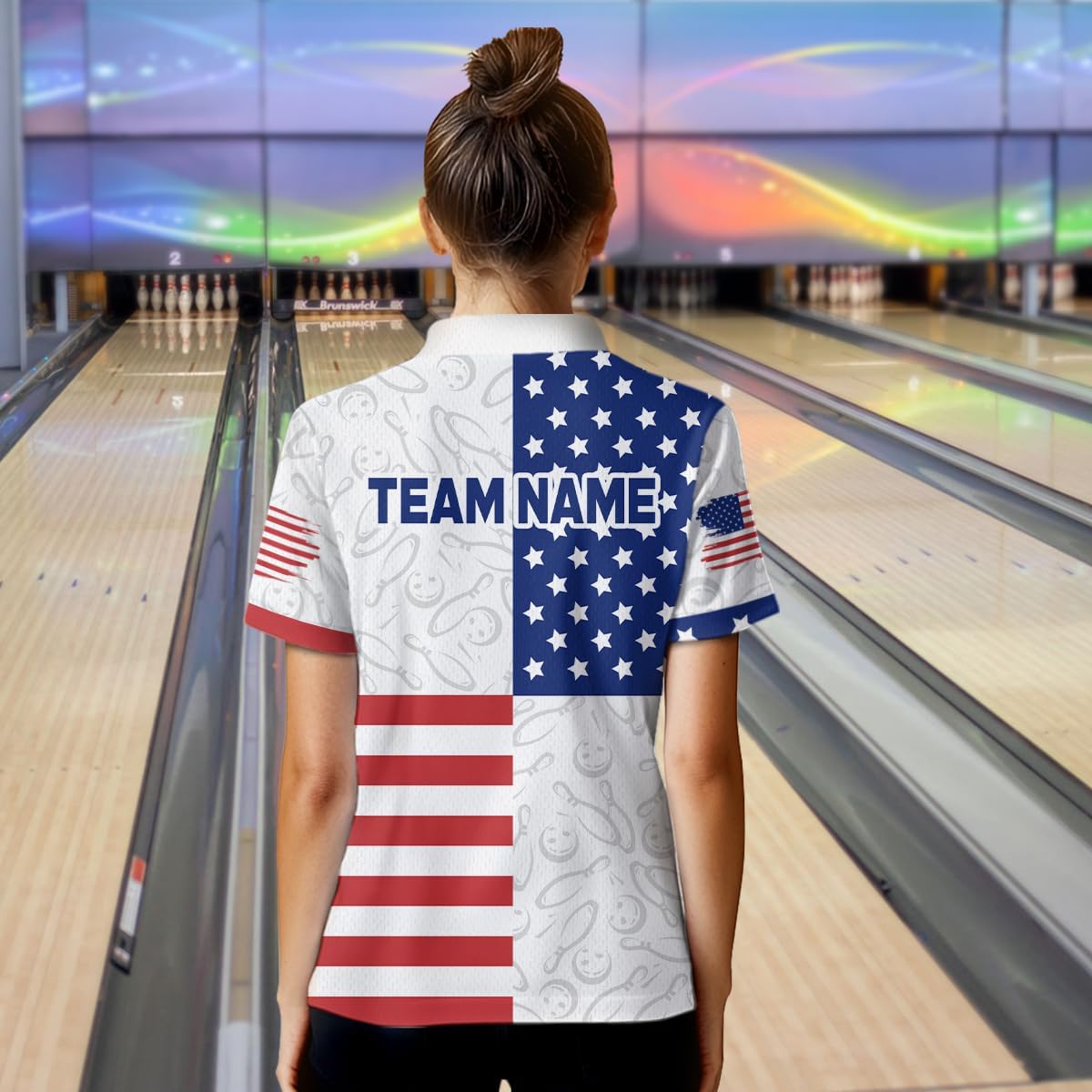 American Flag Bowling Shirts Custom Patriotic Bowling Polo Shirt for Men Women's Team Bowling 1/4 Zip Shirt League