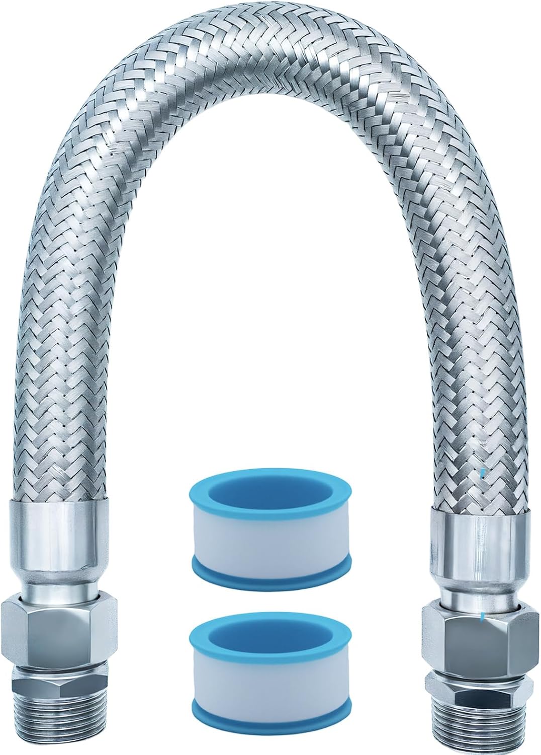 Compressor Jumper Hose, Rust-steel Metal Air Hose, 1-inch NPT Male Head X 20" Length, 450 PSI,750°F, Accessories on both Sides Can Rotate Freely