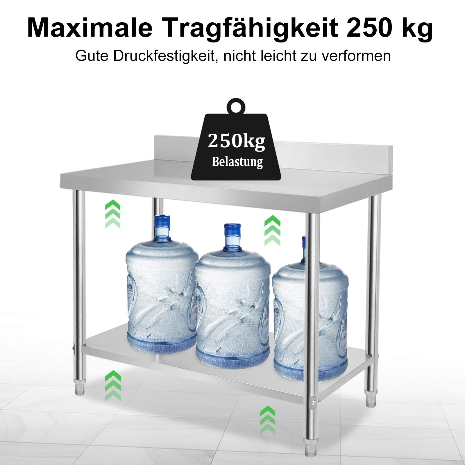 ACXIN Tavolo da lavoro in acciaio inox con piedini regolabili in altezza e grande ripiano inferiore da cucina, tavolo da lavoro per la preparazione degli alimenti, 100 x 60 x 85 cm, argento (con