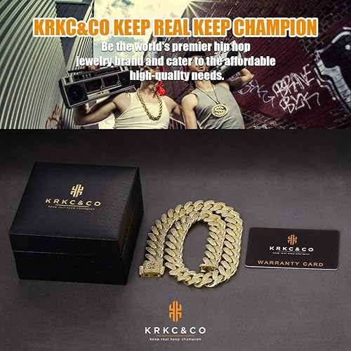 Miniatura 6 de KRKC&CO Collar de Oro, Regalo de Cumpleaños de Lujo para Él, Cadena de Eslabones Cubanos Helados para Hombre 1218mm con Piedras de Circonita Cúbica