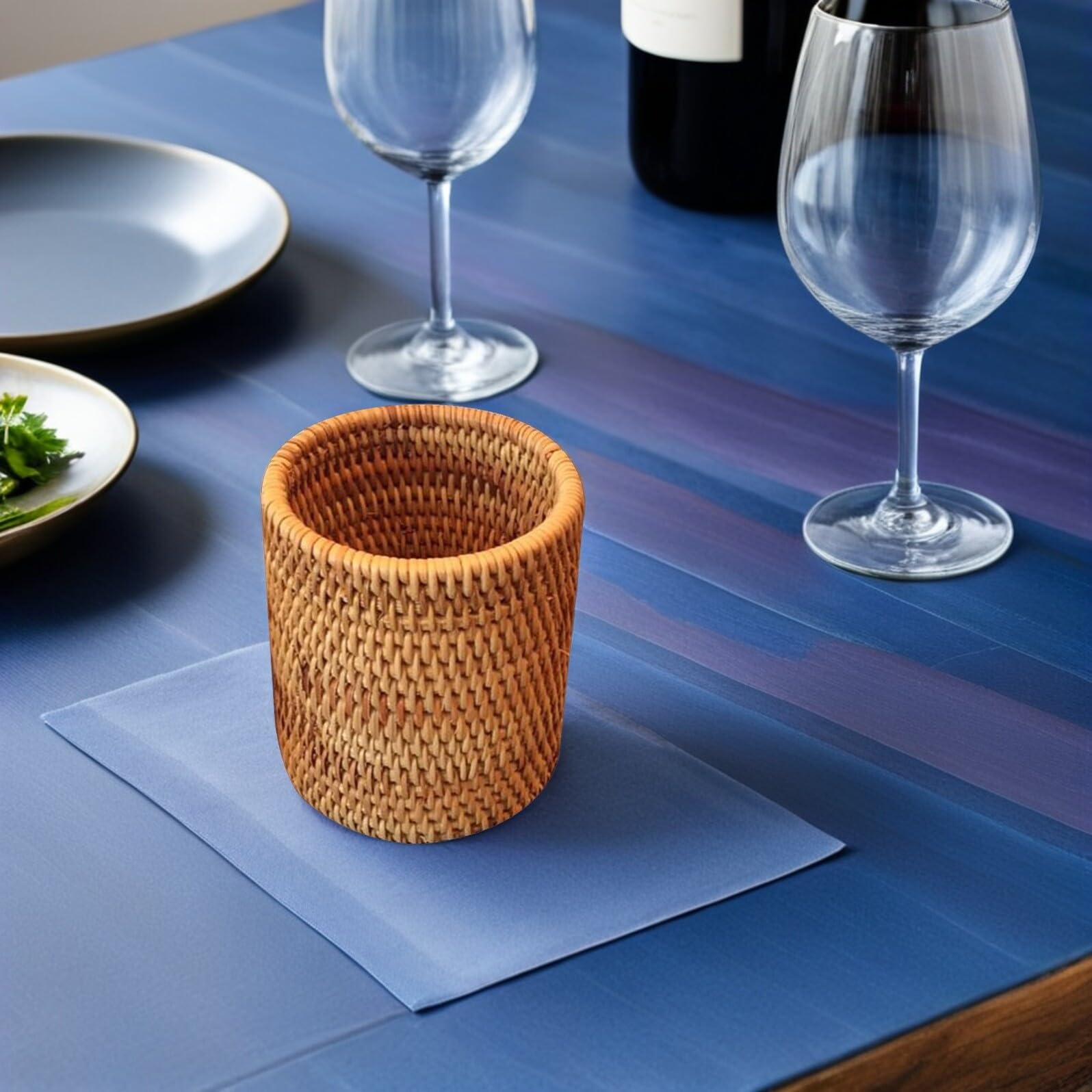 Healifty Contenitore Cilindrico in Vimini Intrecciato Per Set Da Tè Organizer Scrivania Ufficio E Porta Penne Cesto Multiuso in Rattan Naturale Per Casa E Ristorante 3.15X3.15X3.94In
