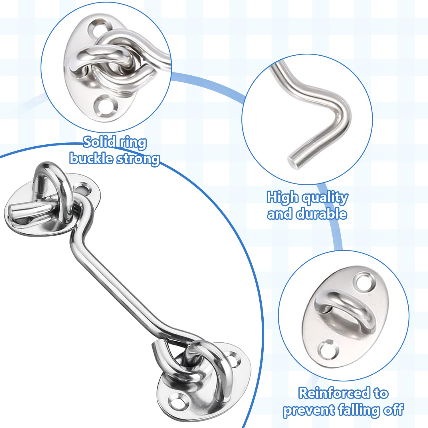 Ganci Antitempesta Con Occhielli, Confezione Da 2, Ganci Per Cabina In Acciaio Inox Neri Per Porte E Finestre Per Porte A Battente 15 Cm 96322388 - Foto 13