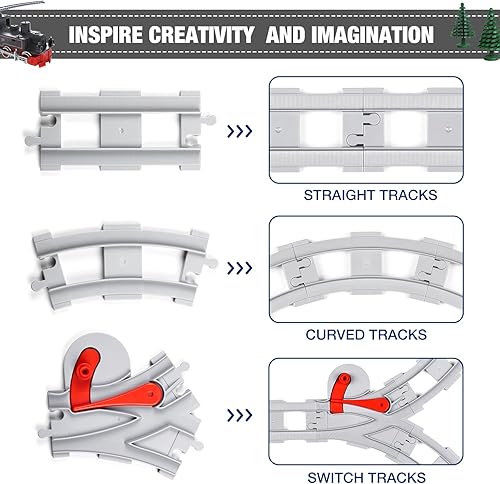 Miniatura 3 de 32 pistas de tren, pista de tren clásica con 20 vías curvas, 10 vías rectas y 2 pistas de interruptores, compatible con todas las principales